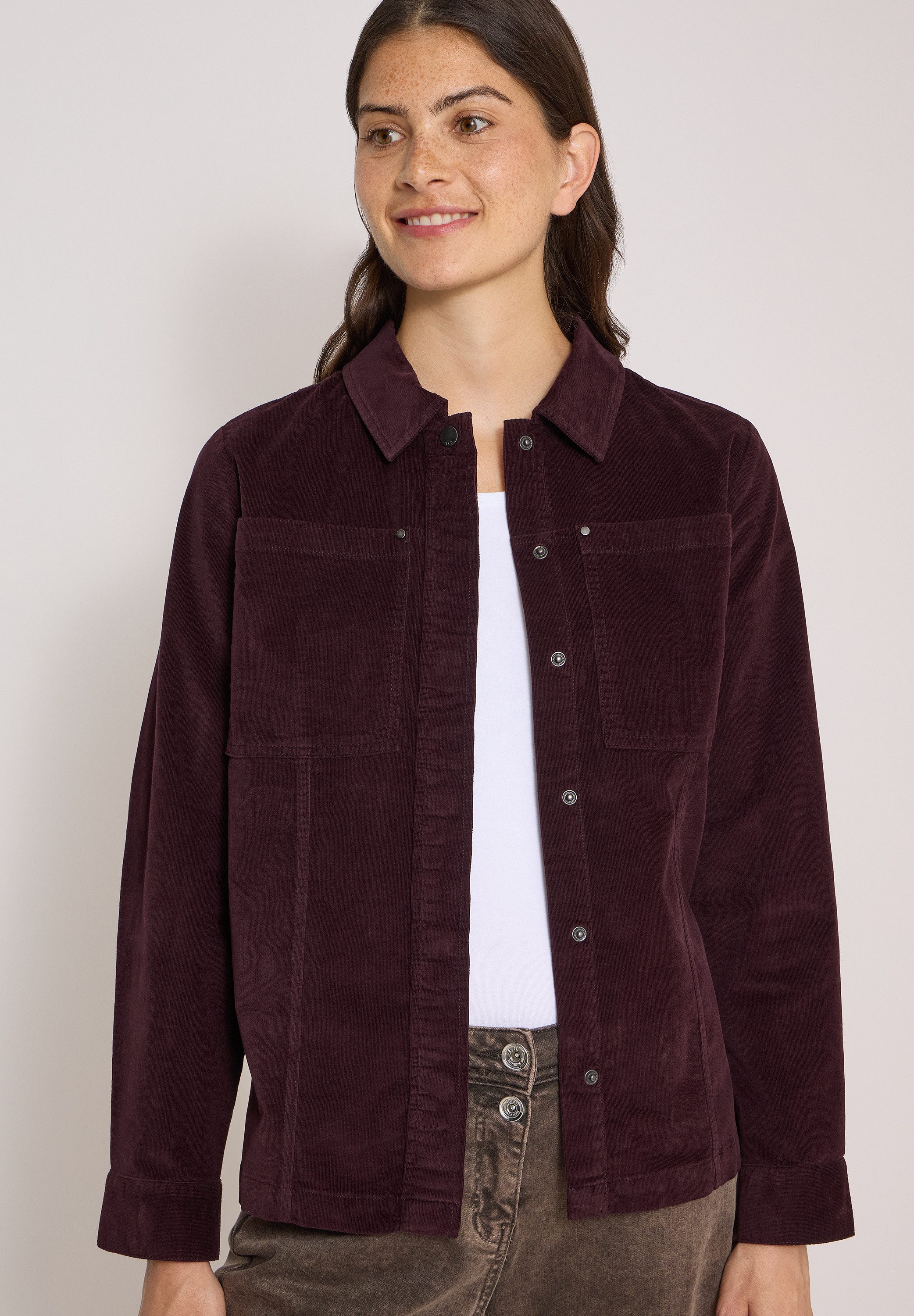 CECIL Cordjacke Feincord Overshirt, Baumwollmix, Brusttaschen