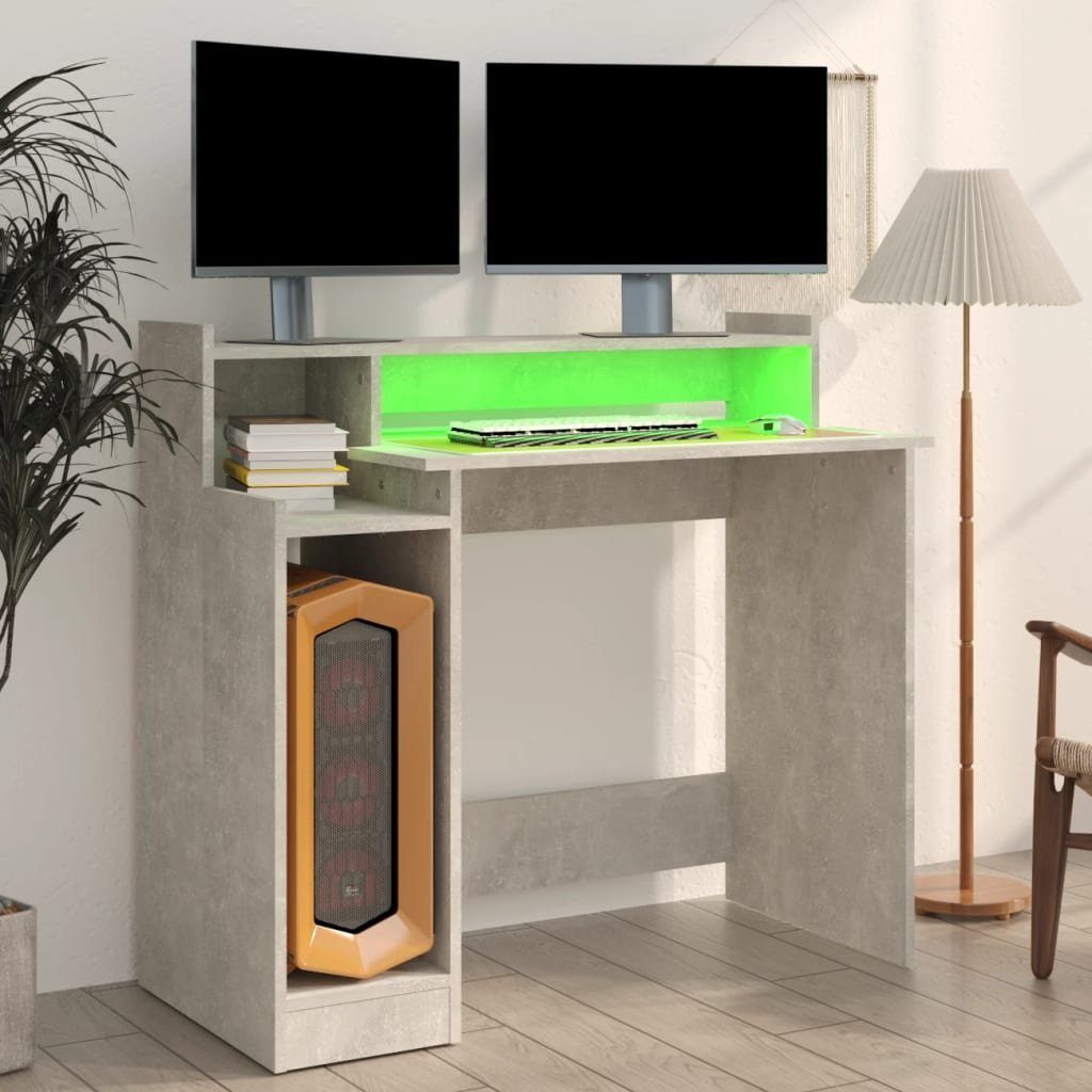 vidaXL Betongrau Schreibtisch Holzwerkstoff cm LEDs 97x45x90 | Betongrau mit Schreibtisch Betongrau
