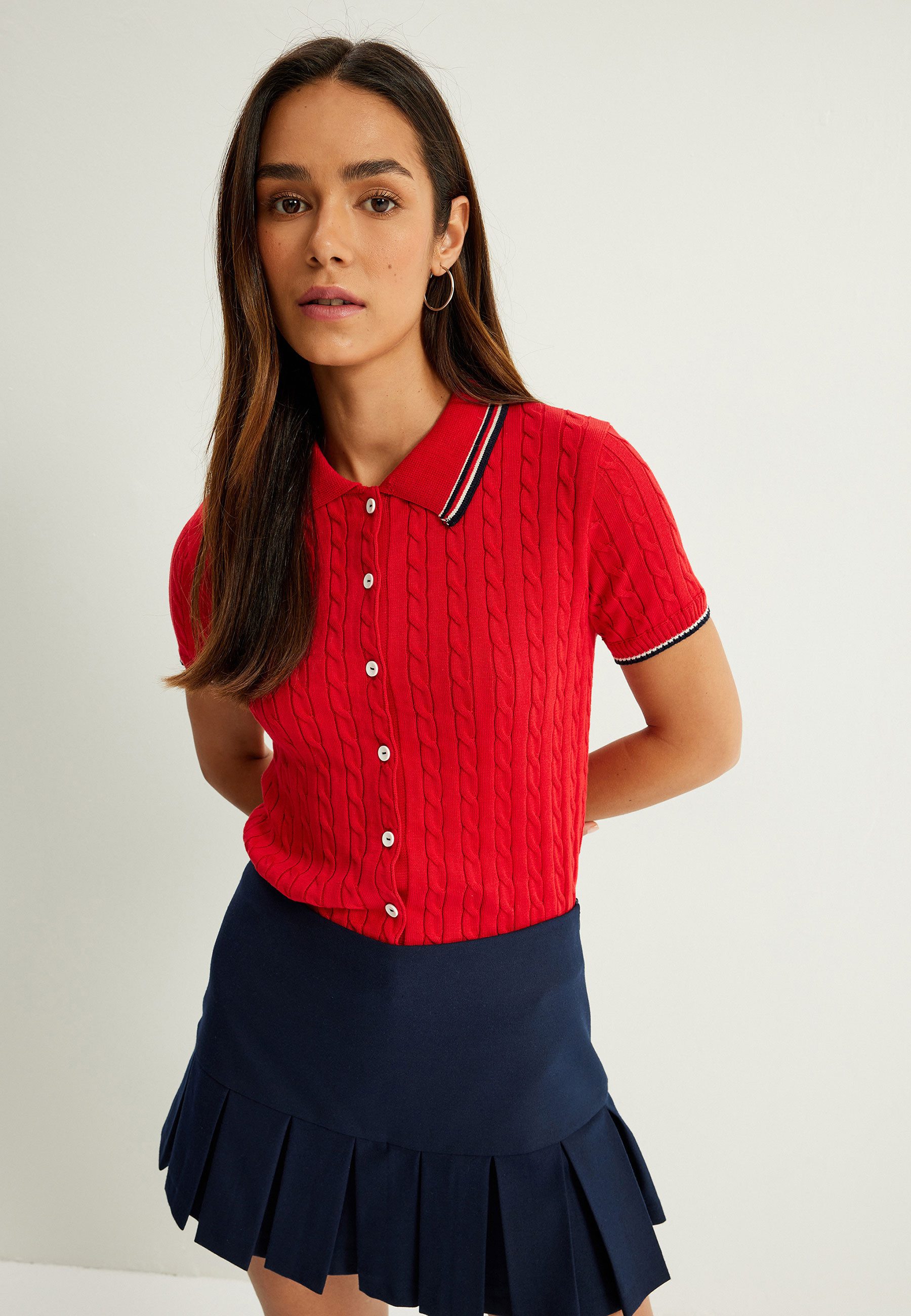 Kurzarmpullover Polokragen Mit Knöpfen
