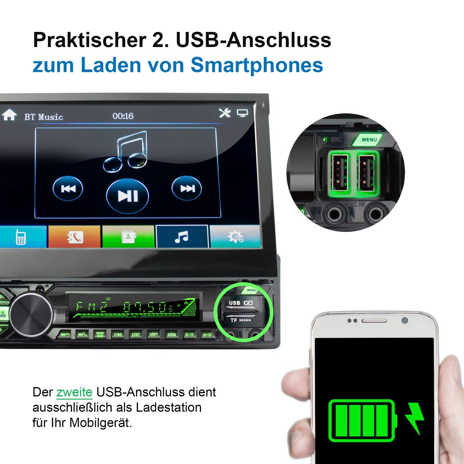 XOMAX XM-V780 Autoradio 1 Bluetooth, 7 Bildschirm, Autoradio DIN DAB+ Zoll plus, mit