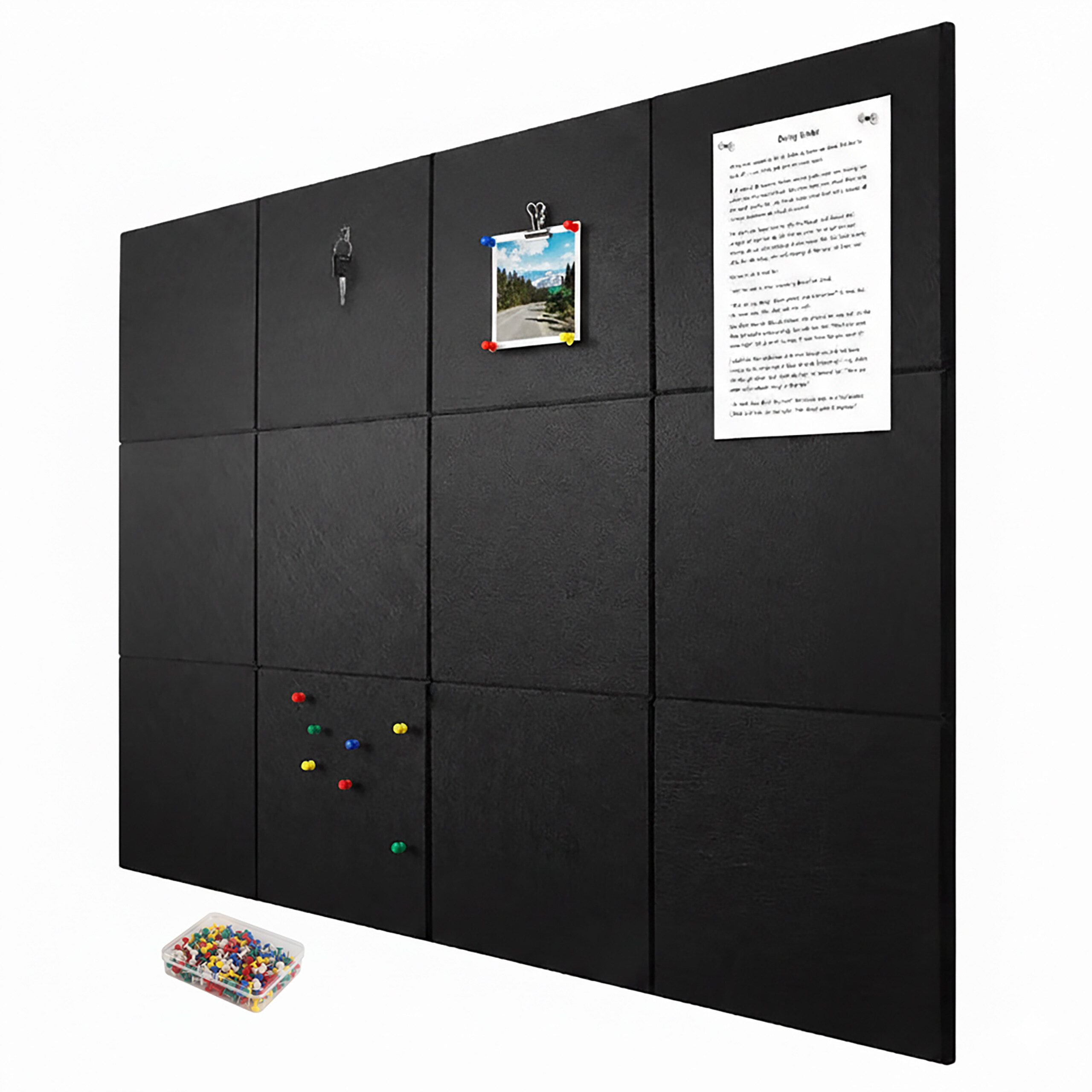 relaxdays Pinnwand 12x selbstklebende Filzpinnwand Quadrat, schwarz