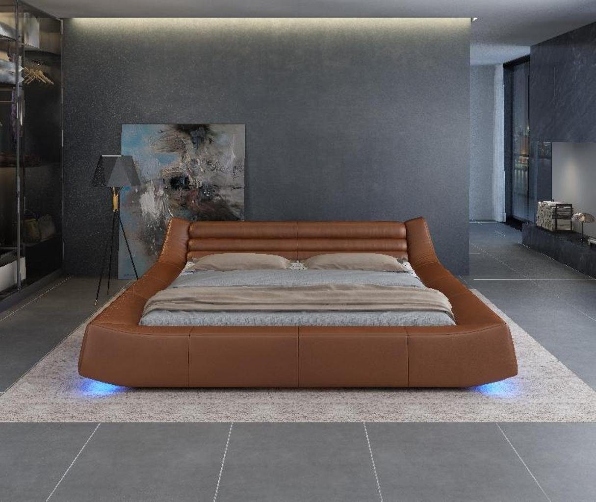 JVmoebel Bett, Doppelbett Bett Ehebett Luxus Design Braun Luxur Polsterbett Designbett