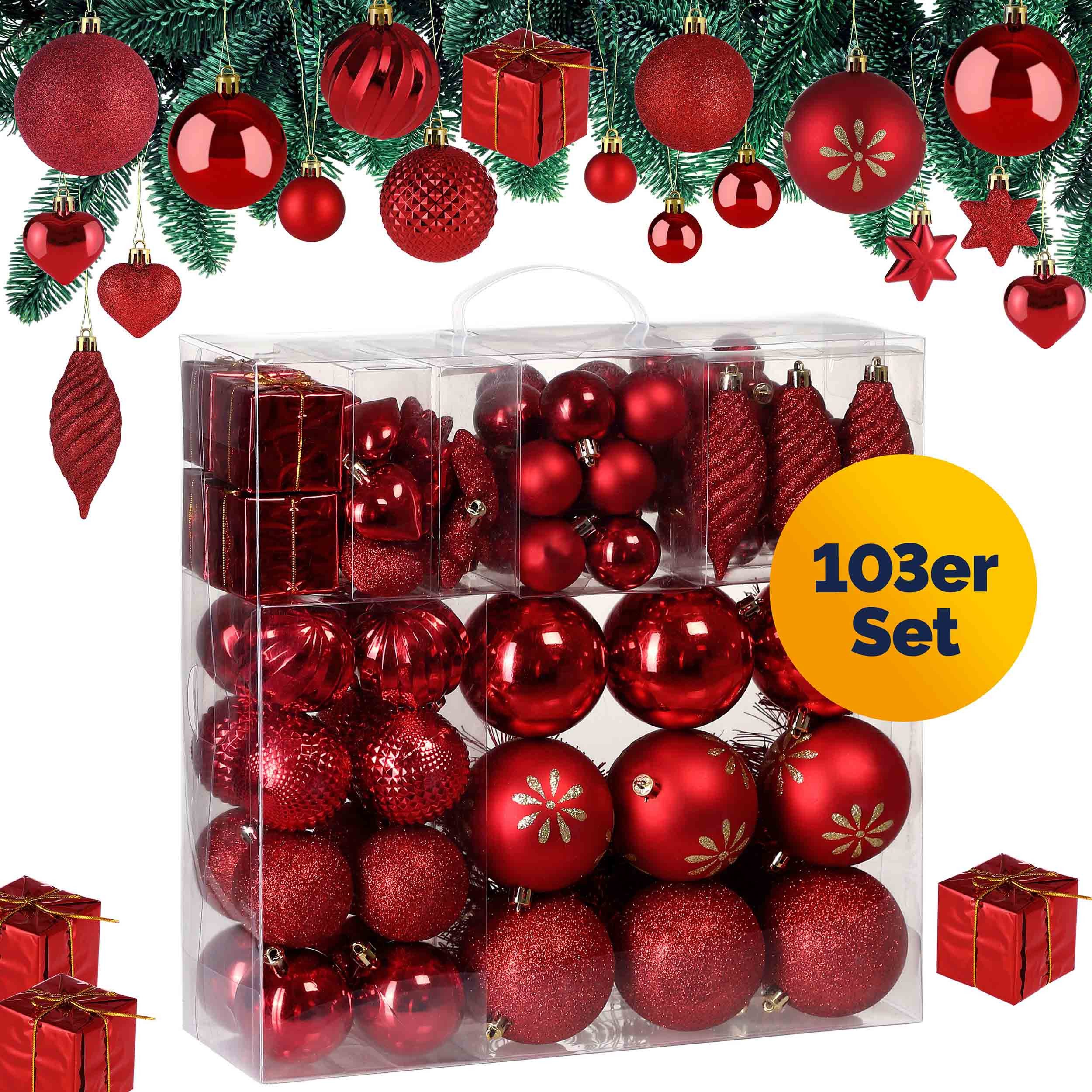 Deuba Weihnachtsbaumkugel (103 St), Weihnachtskugeln 103er Set Weihnachtsdeko matt glänzend glitzer