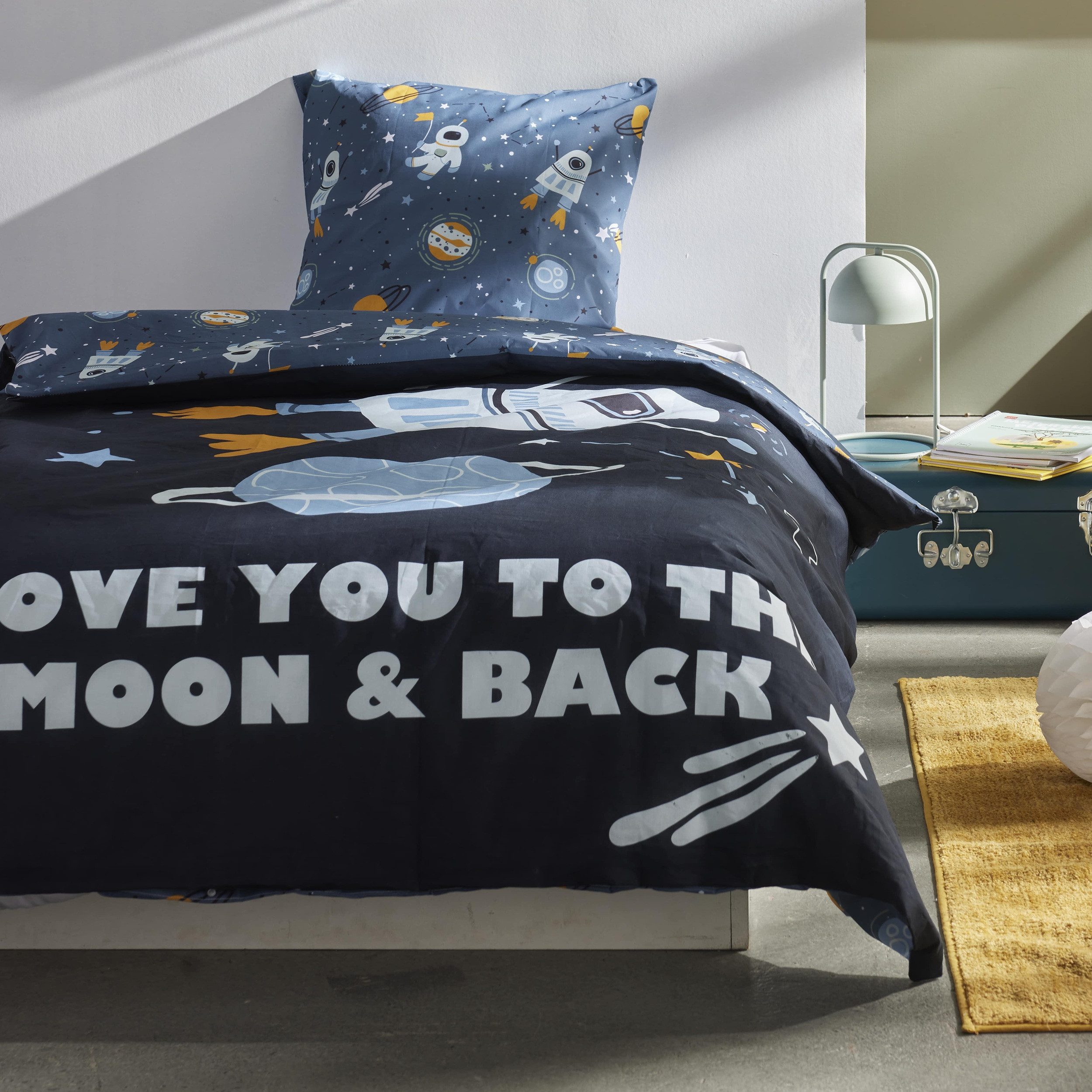 Familando Kinderbettwäsche Weltall Sterne 135x200 80x80 cm aus 100% Baumwol günstig online kaufen
