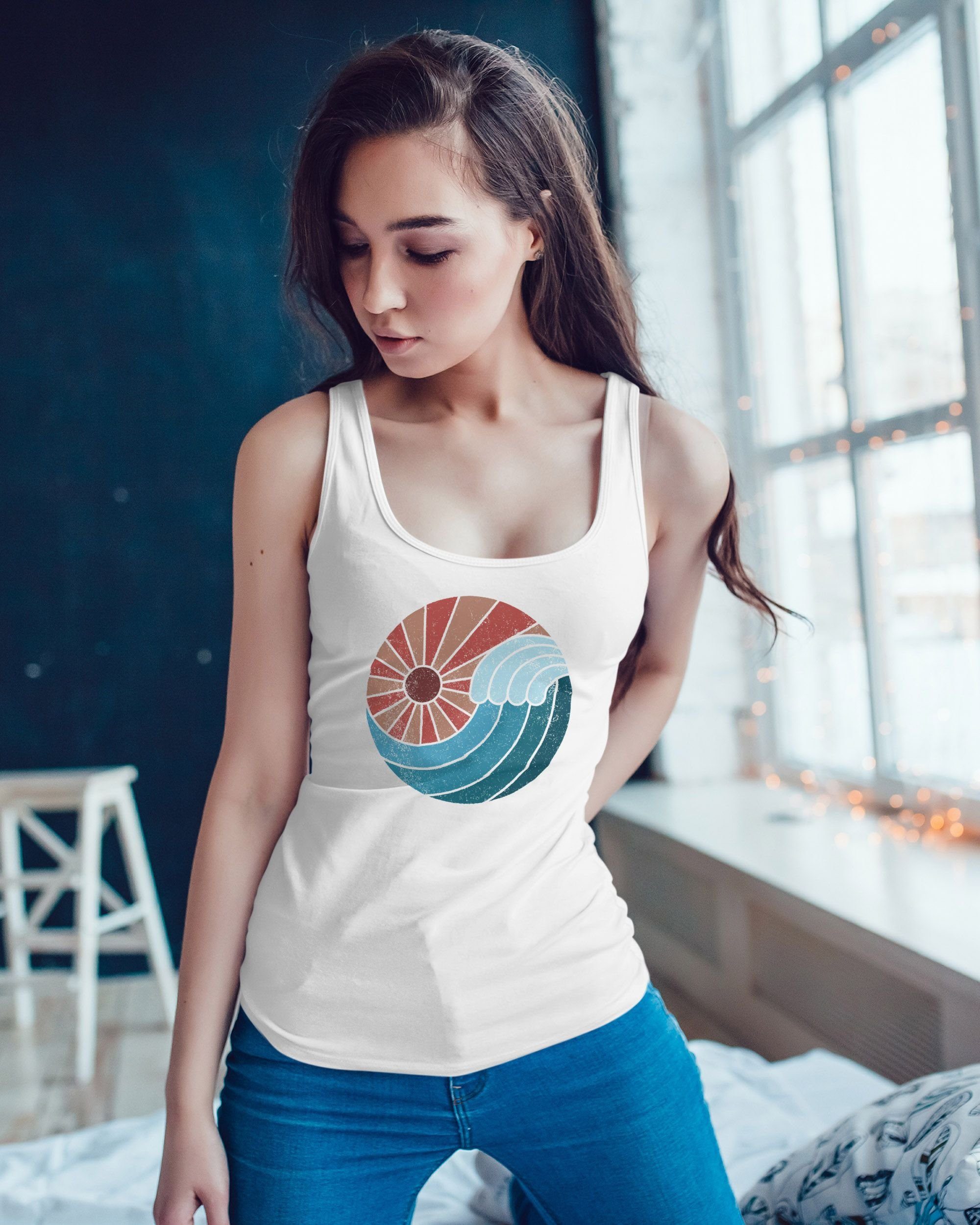 Neverless Tanktop Damen Tank-Top Welle Wave günstig online kaufen