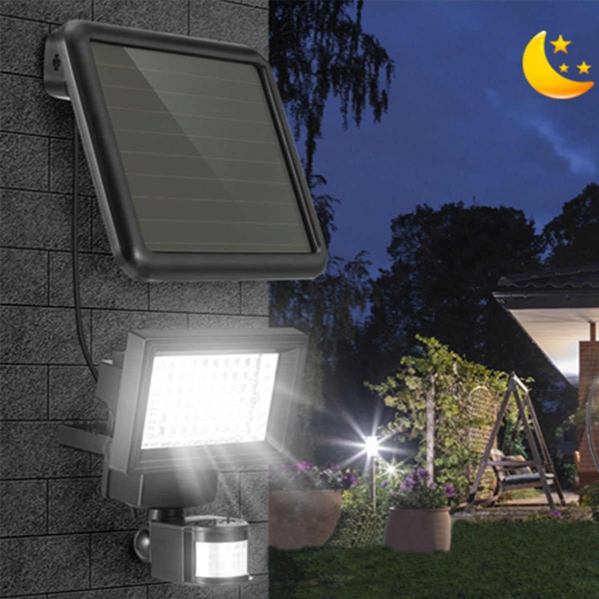 Solarleuchte Außenlampe IP65 für für Außen, mit integriert, 60 Außenstrahler Solarlampen LED Außenleuchte, Garten Bewegungsmelder, Solarlampe LETGOSPT LED für Wasserdicht Tageslichtweiß, fest LEDs
