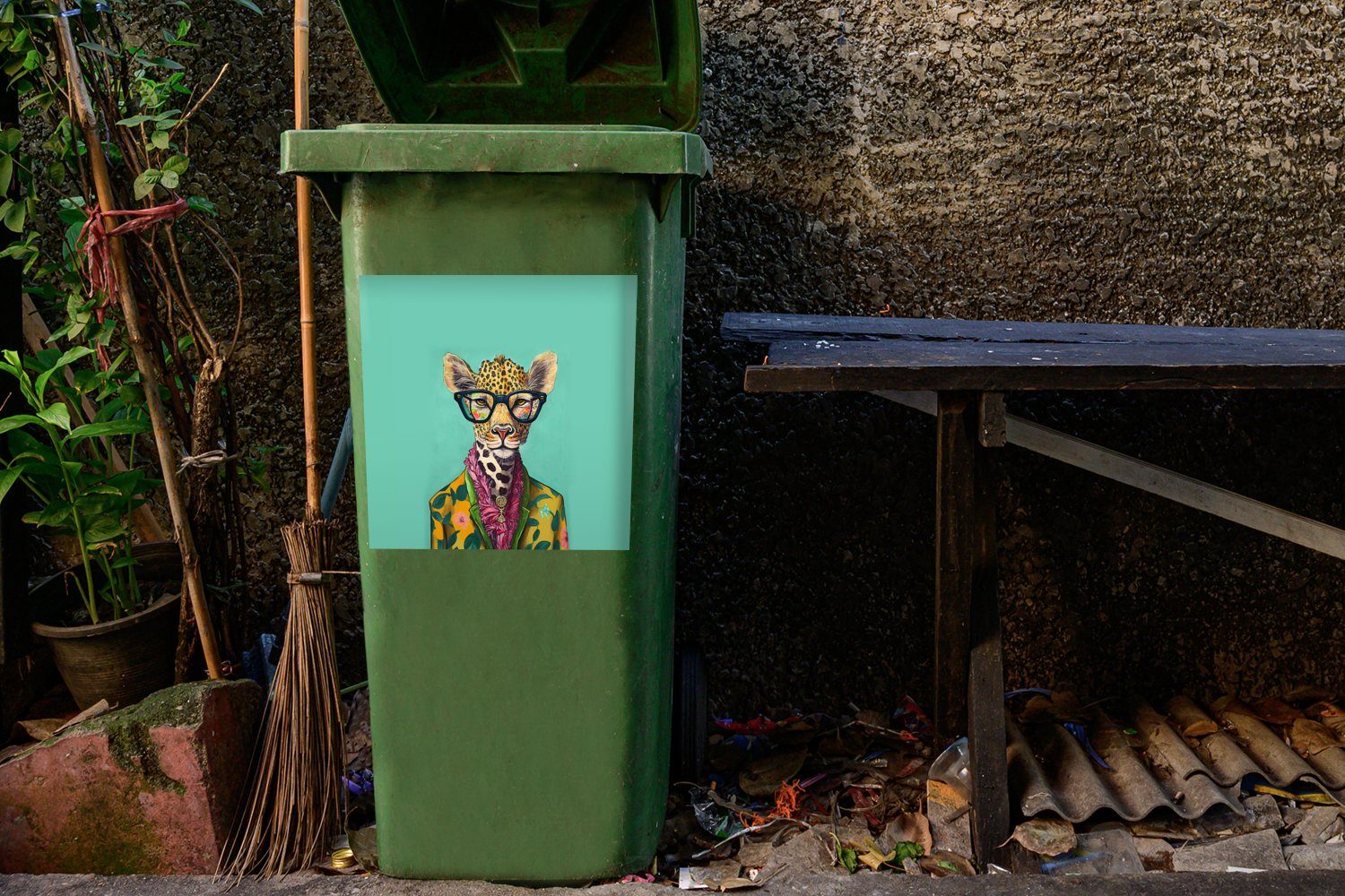MuchoWow Wandsticker Blätter - - Giraffe - - Mülltonne, Container, Brille Design St), Mülleimer-aufkleber, Abfalbehälter (1 Sticker, Tiere