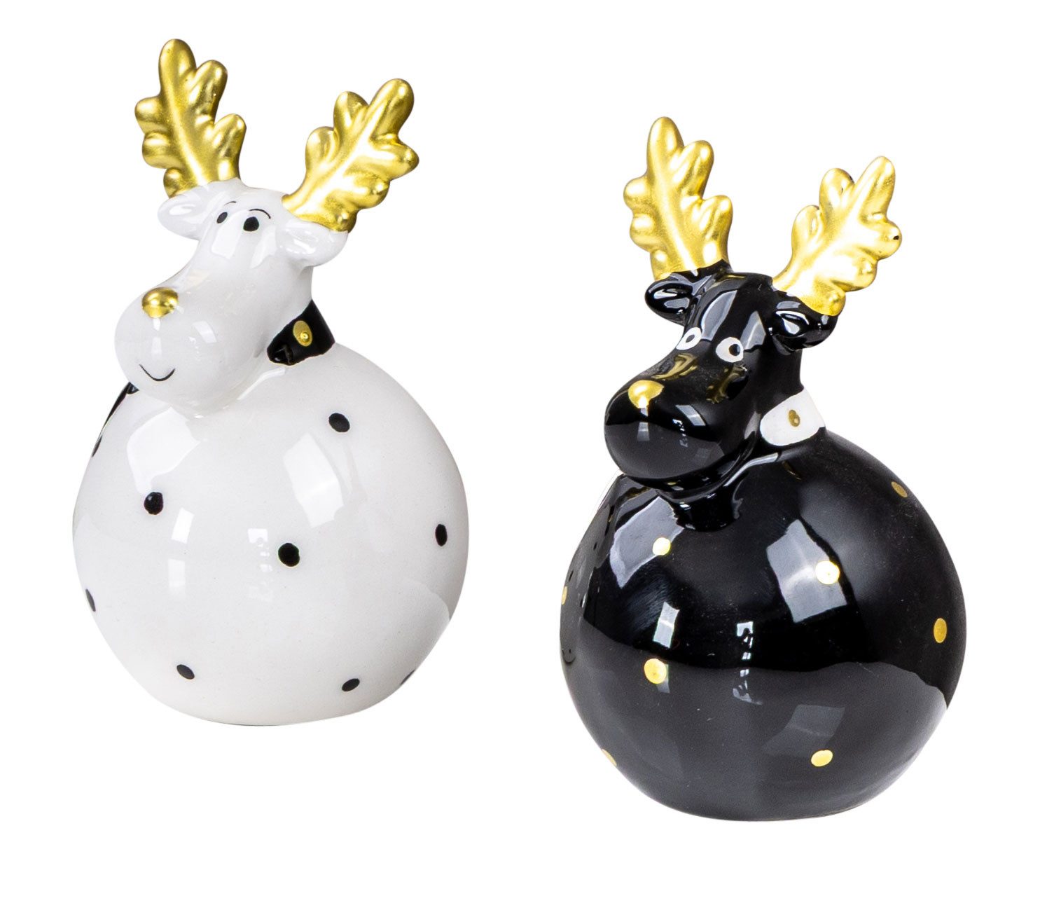 Levandeo® Dekoobjekt, 2er Set Deko Elche Schwarz Weiß Gold Keramik Dekofigur