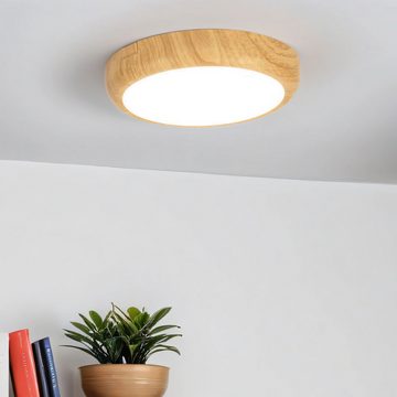 Licht-Erlebnisse Deckenleuchte LARA, LED, Neutralweiß, LED Holz (Kiefer) Weiß D: 17 cm 4400 K 1450 lm Wohnzimmer