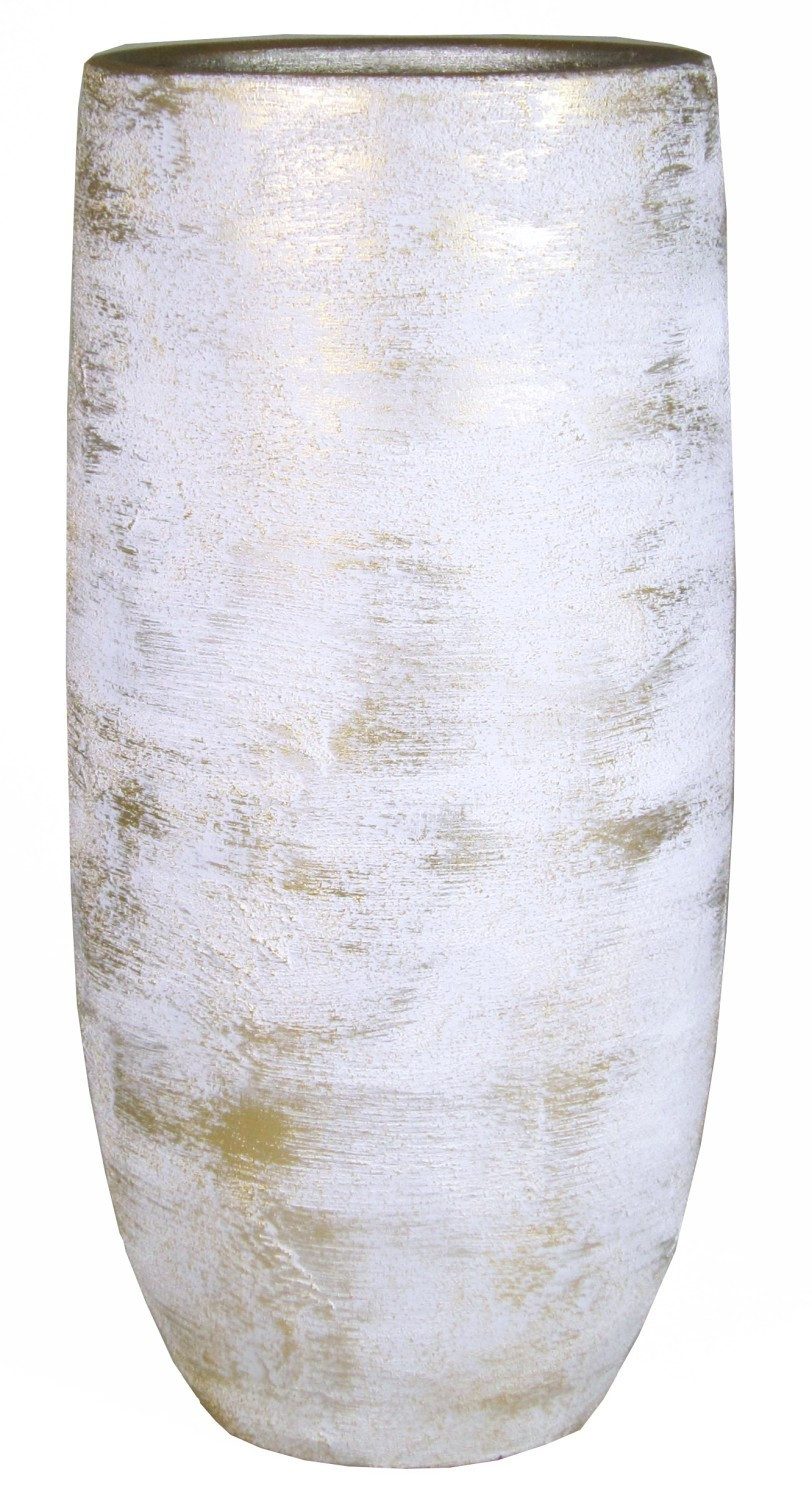 INNA-Glas Dekovase Keramik Blumenkübel AETIOS, Farbverlauf, weiß-Gold, 35cm, Ø18cm