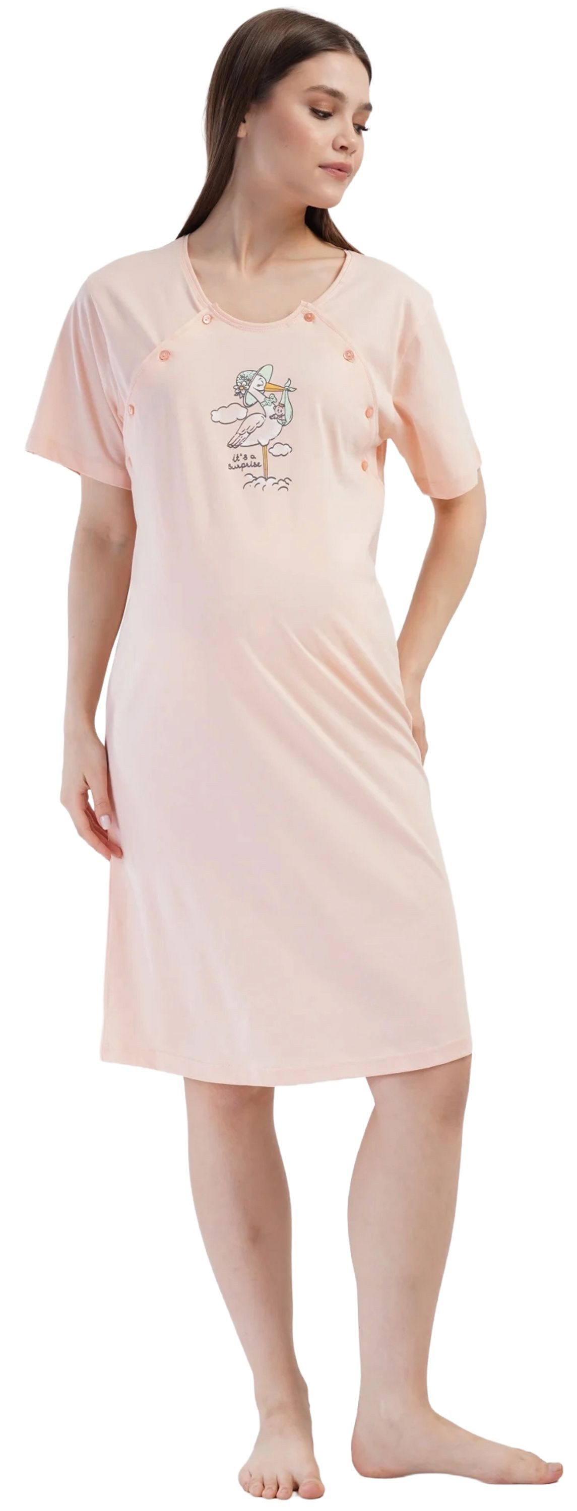 Vienetta Nachthemd Joyful Journey (Set, 1-tlg., 1-teilig) Damen Sleepshirt ca.95cm lang Stillfunktion Knöpfe Baumwolle