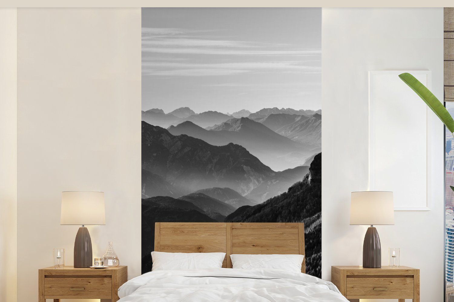 MuchoWow Fototapete Berge - Natur - Nebel, Matt, bedruckt, (2 St), Vliestapete für Wohnzimmer Schlafzimmer Küche, Fototapete