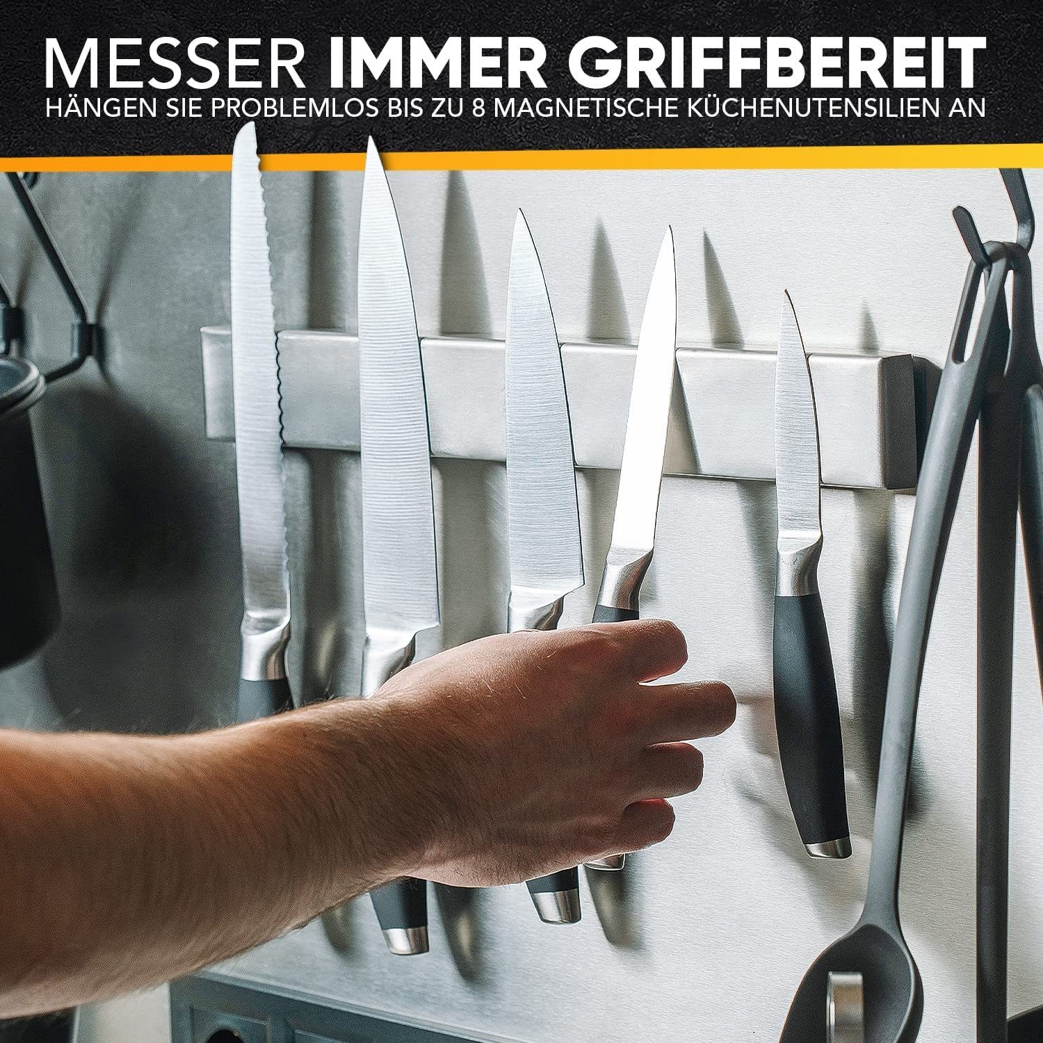Loco Bird Wand-Magnet Messer-Leiste 40cm Edelstahl - selbstklebend mit 3M VHB Klebeband (1tlg), Magnetische Messerleiste für Küche / Werkzeug - Wandmontage, boh – Bild 2 von 5