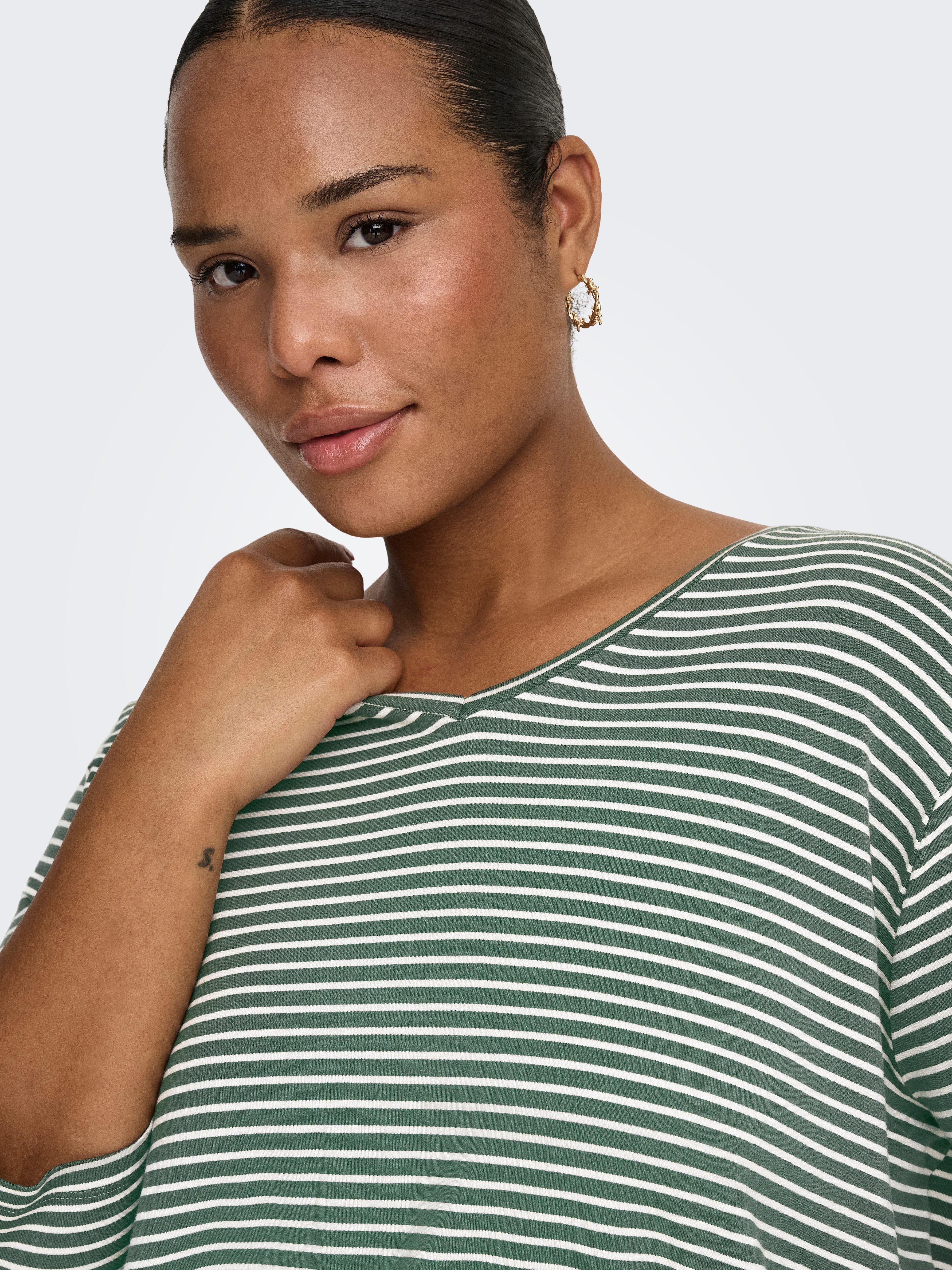ONLY CARMAKOMA 3/4-Arm-Shirt CARLINA 3/4 SLEEVE V-NECK BLOUSE JRS