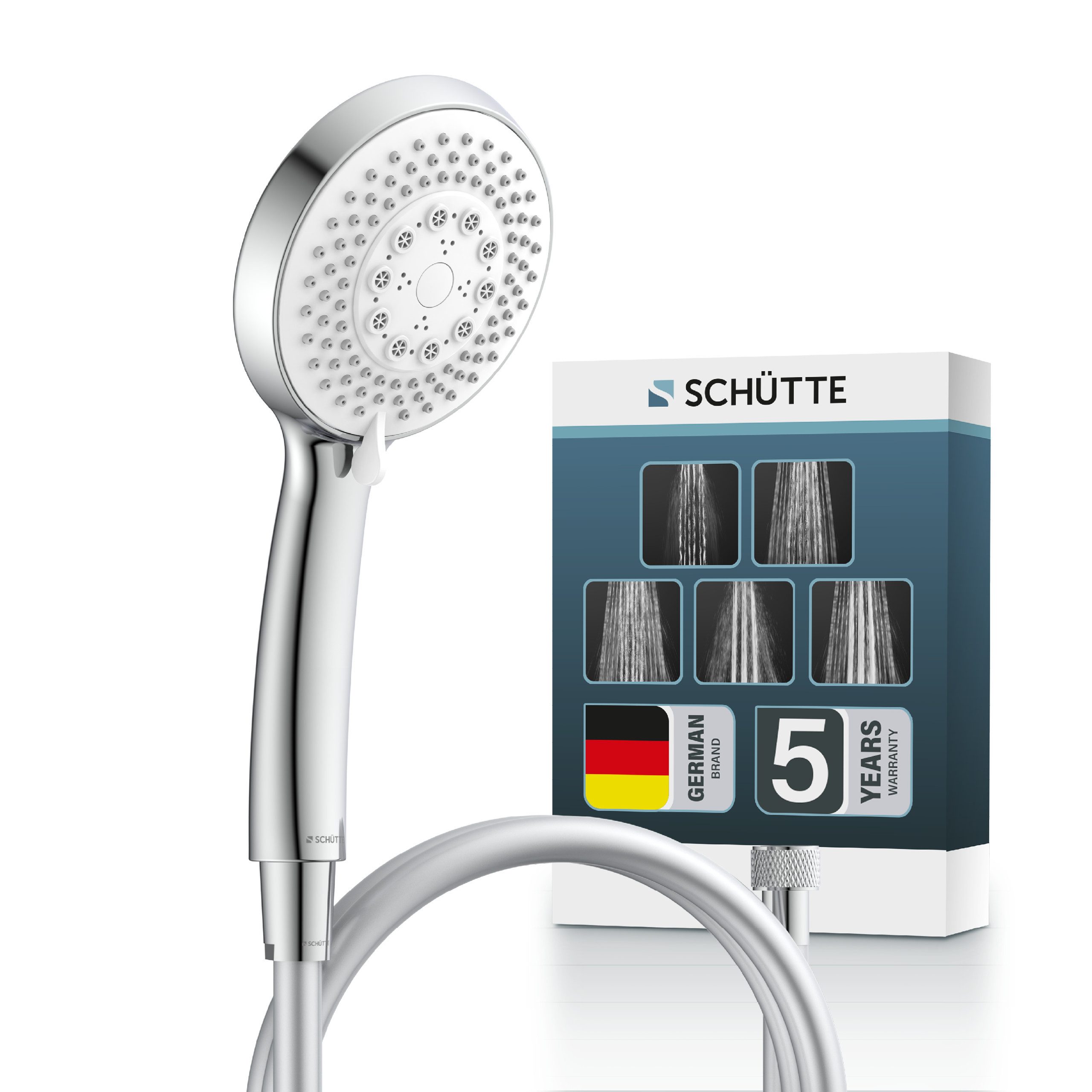 Schütte Handbrause TORINO, Handbrause, 5 Strahlarten, Antikalk, Schlauch knickfest