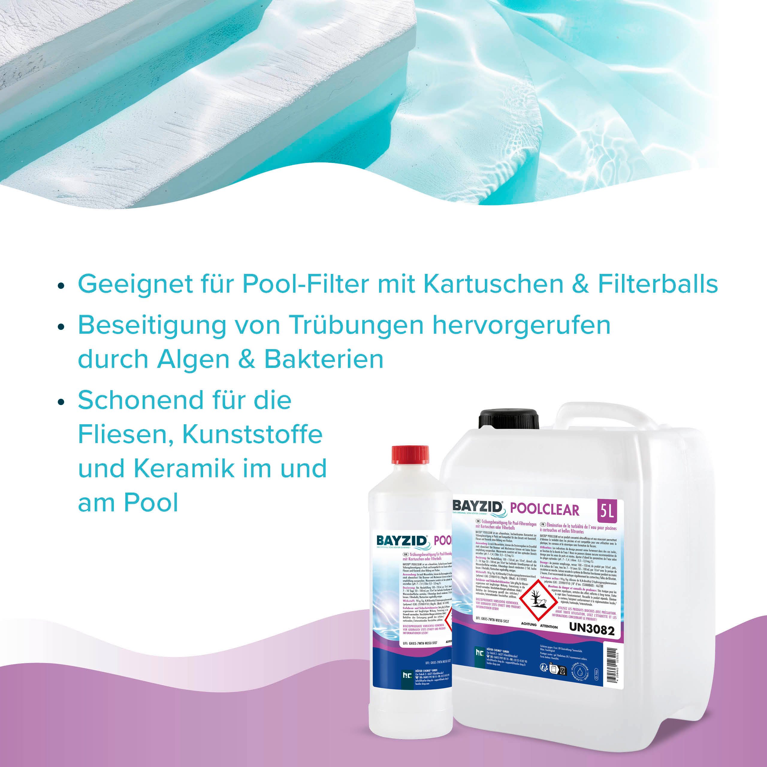 Höfer Chemie GmbH Poolpflege 5 L BAYZID® Poolclear - Trübungsbeseitigung für Pool-Filter, Schnelle Klärung von trübem Poolwasser – Bild 3 von 5