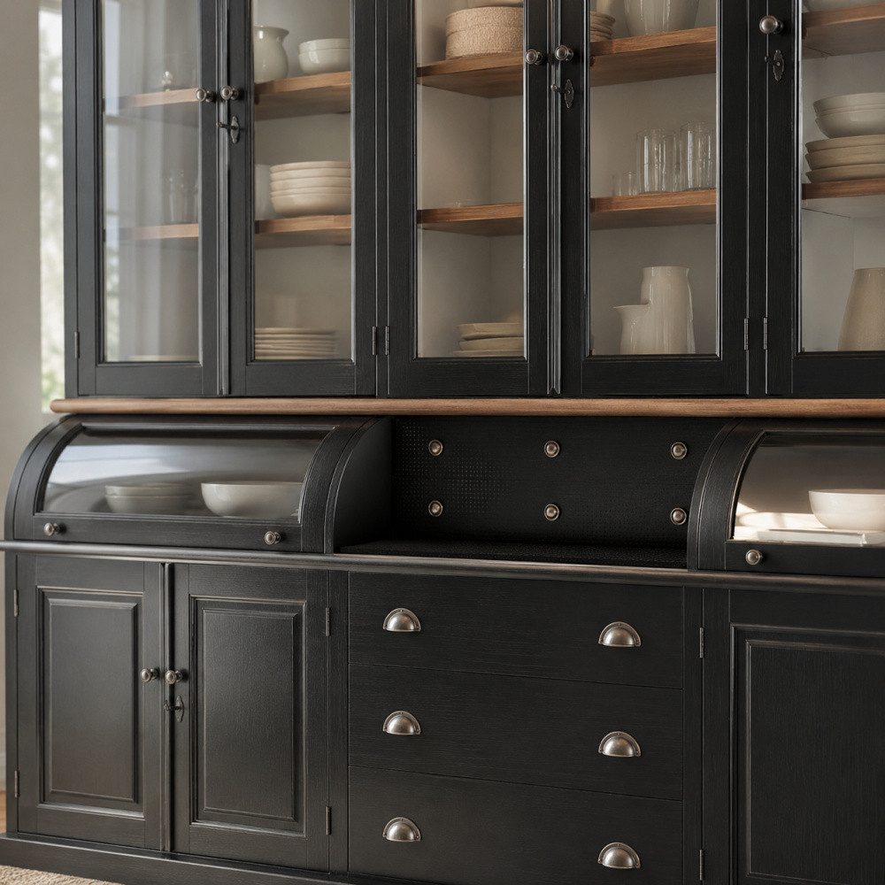 Wohnpalast Vitrine Buffetschrank Berlin 300 cm im Landhausstil mit Eichenelementen