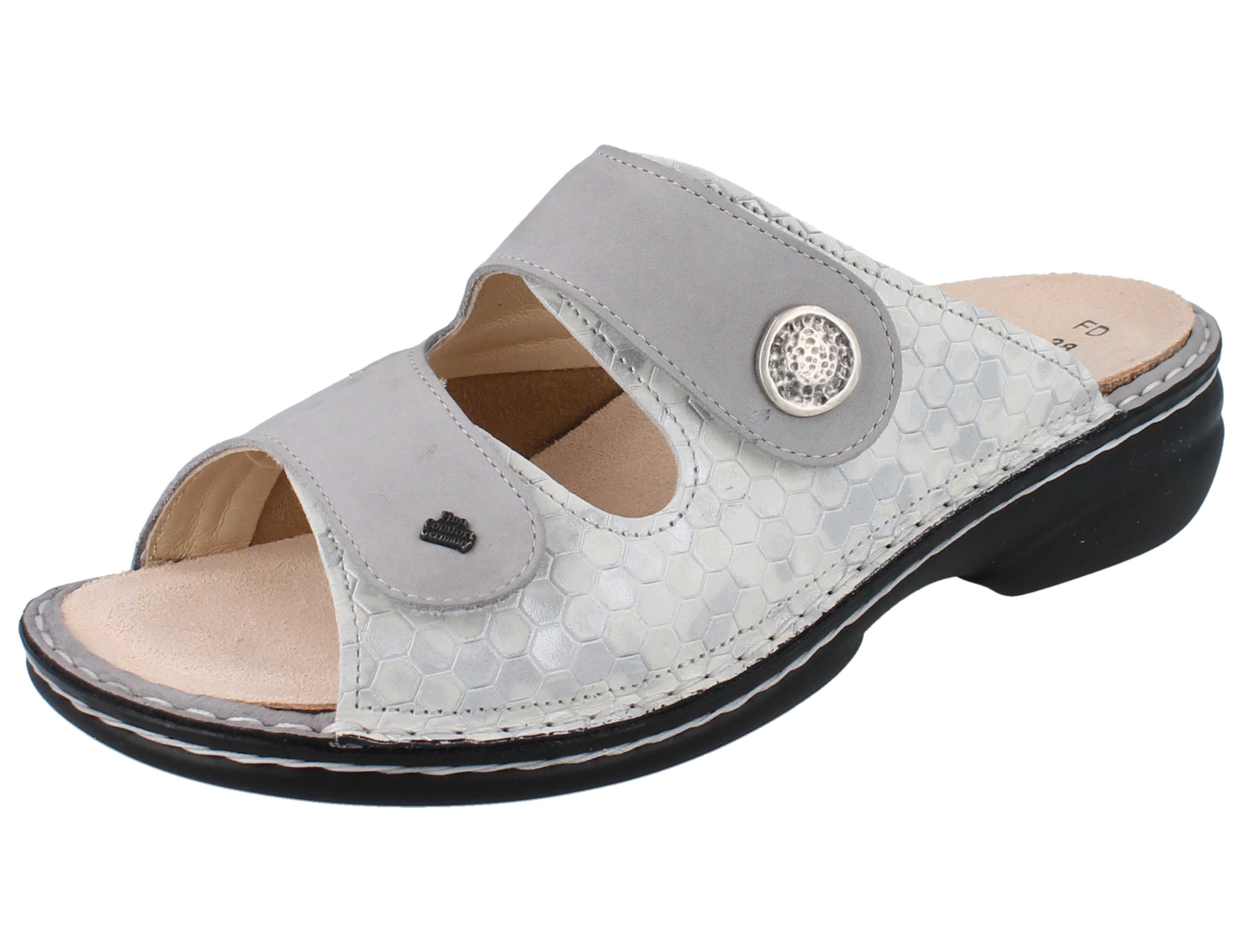 Finn Comfort FINN COMFORT FinnStretch Zeno Damen Pantolette hellgrau Leder Stretch Pantolette Wechselfußbett