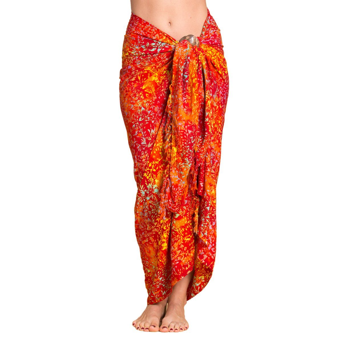 Wrap Sarong oder, als Überwurf PANASIAM auch für Cover-up Bikini B001 Strand in tragbar Größen Pareo den Strandkleid Strandtuch Wachsbatik Tuch orange großen