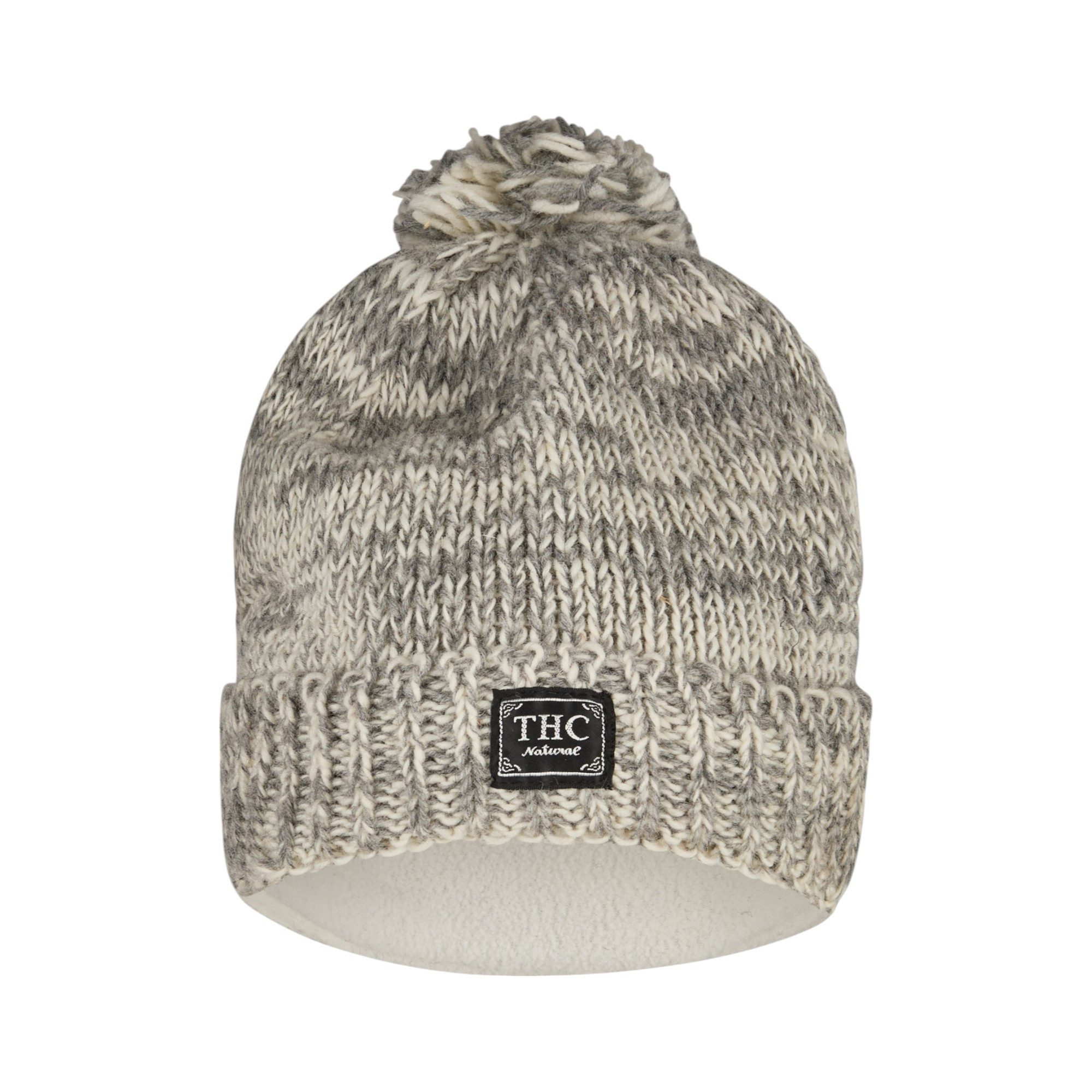 THC Natural Line Strickmütze THC Schafwoll Pudelmütze 812 beige (1 Stück, 1-St., 1 Stück) gerippter Umschlag