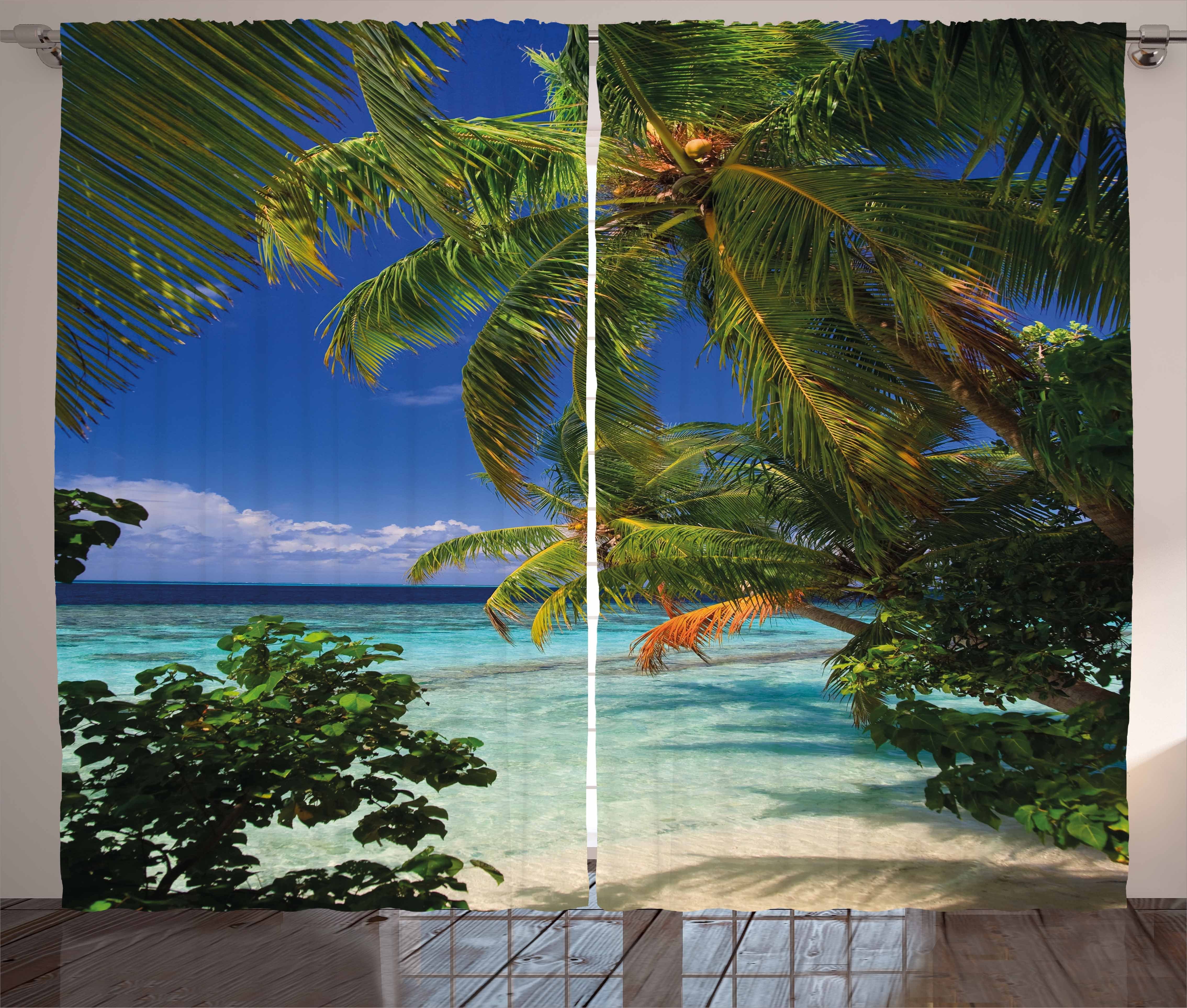 Gardine Schlafzimmer Kräuselband Vorhang mit Schlaufen und Haken, Abakuhaus, Pflanze Malediven Palms Sky
