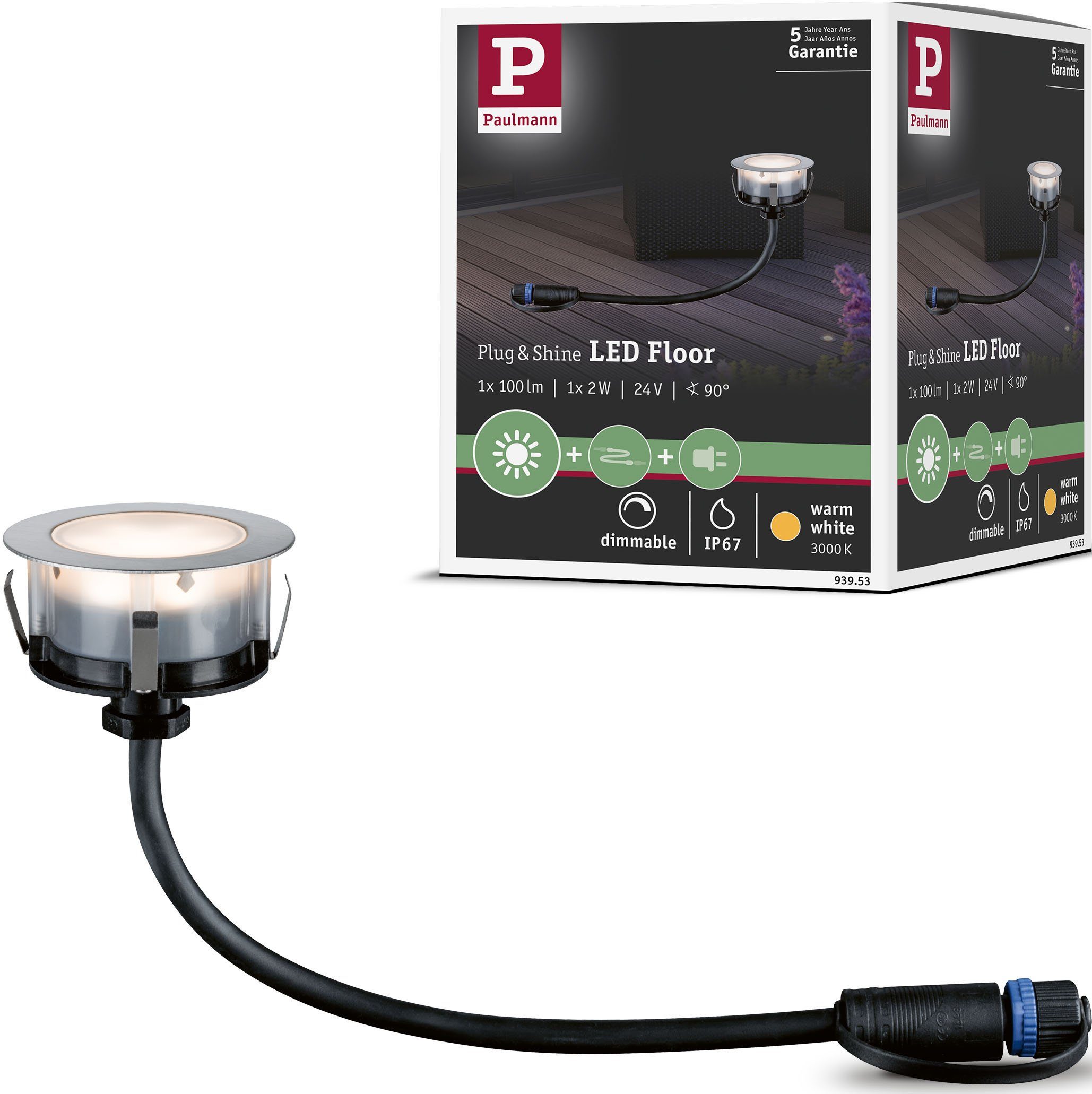 Paulmann LED Einbauleuchte Plug & integriert, Warmweiß, IP65 LED LED-Modul, 24V fest Shine, & 3000K Plug Shine
