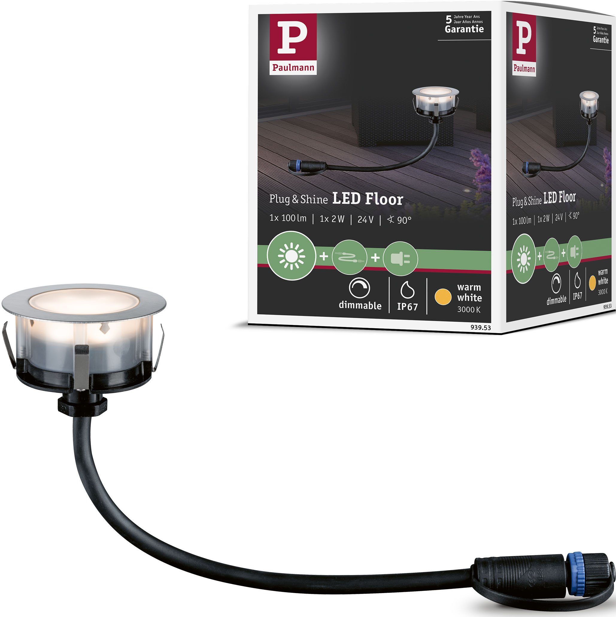 Paulmann LED Einbauleuchte Plug & Shine, Plug & Shine, LED fest integriert, Warmweiß, LED-Modul, IP65 3000K 24V