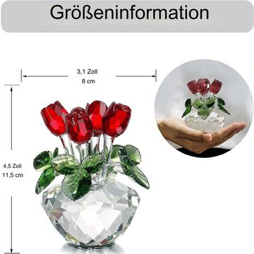 HIBNOPN Dekofigur Deko-Blumenstrauß aus Kristallglas rote Rosen mit Geschenkbox