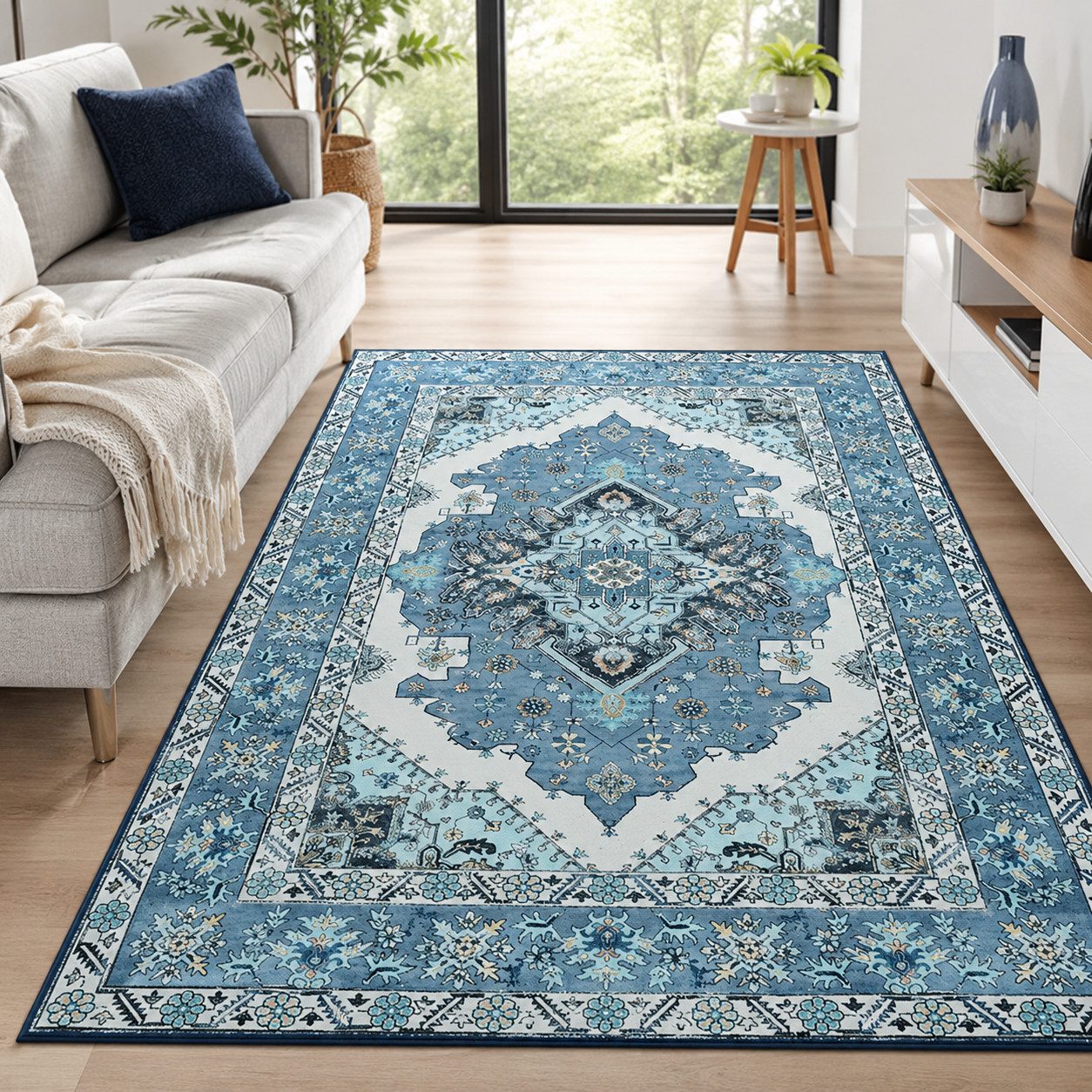 Lochas Designteppich Vintage Teppich Orient Design Kurzflor Waschbar Rutschfest