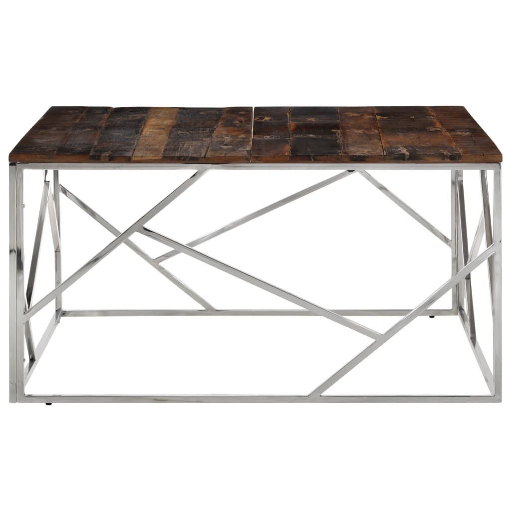 vidaXL Couchtisch Couchtisch Silbern Edelstahl und Massive Holzschwellen (1-St)
