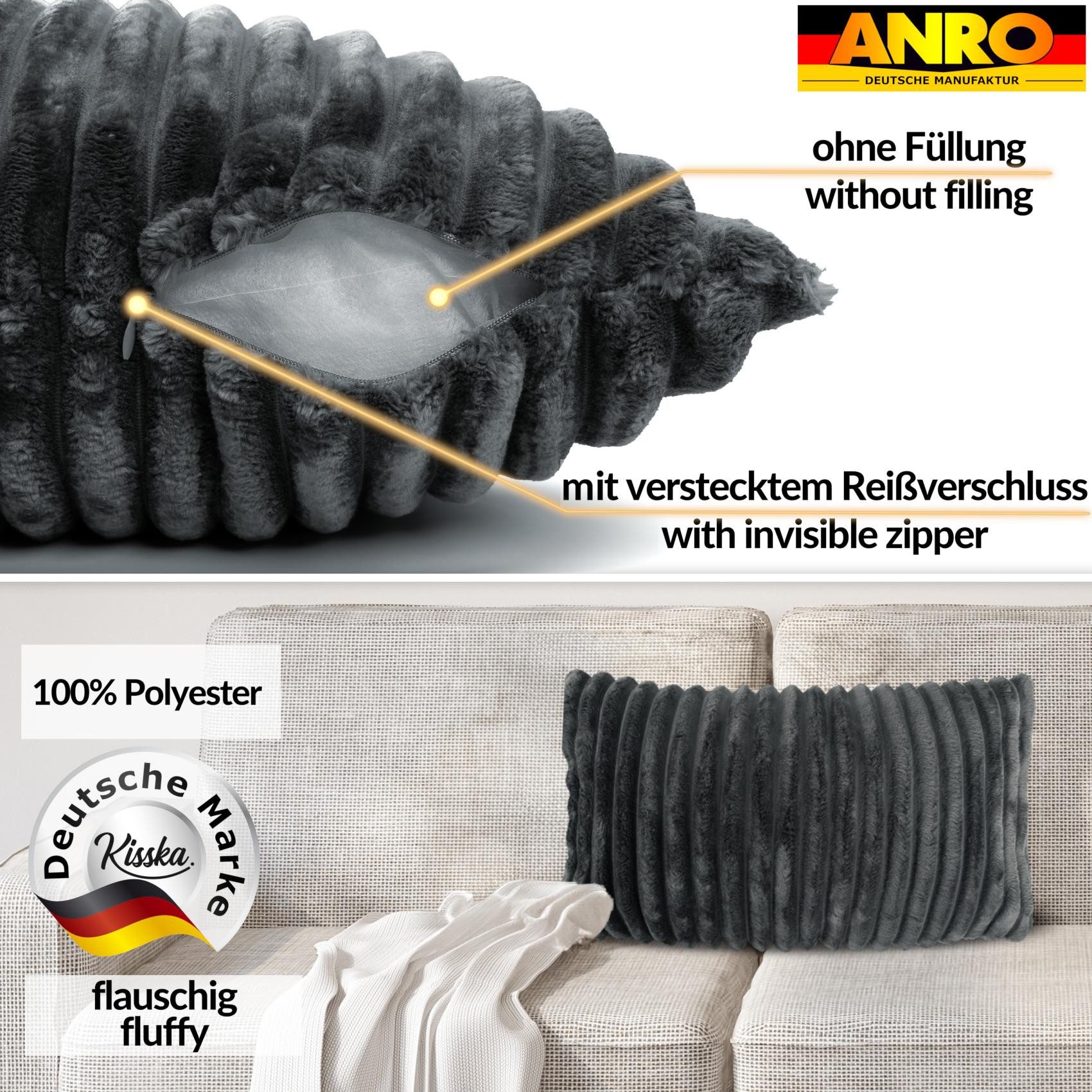Kisska Dekokissen LILLI BIG CORD Velour Ambiente dekorieren, Kissenüberzug ohne Füllung BIG-Cord UNI 50x30cm Einfarbig Grau