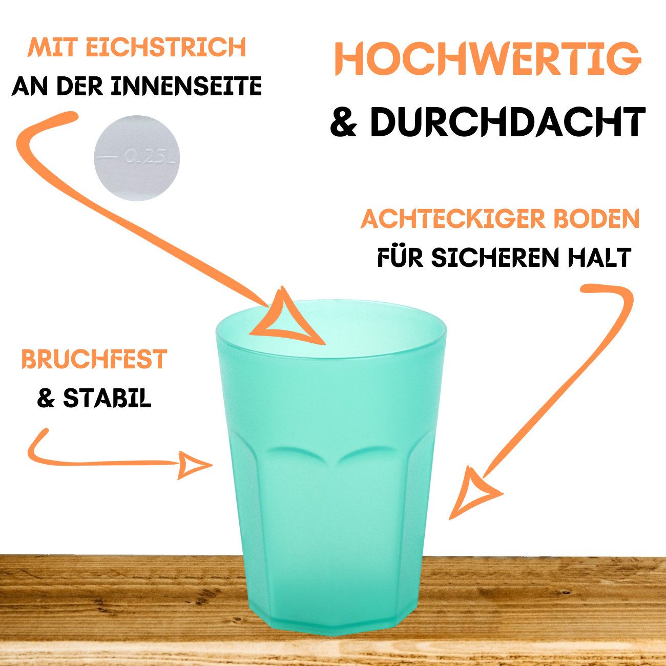 Engelland Becher Plastikbecher in modernen Neonfarben, Mehrweg, 20-tlg., Kunststoff, spülmaschinengeeignet, bruchfest, wiederverwendbar, 250 ml, 0,25 Liter – Bild 4 von 5