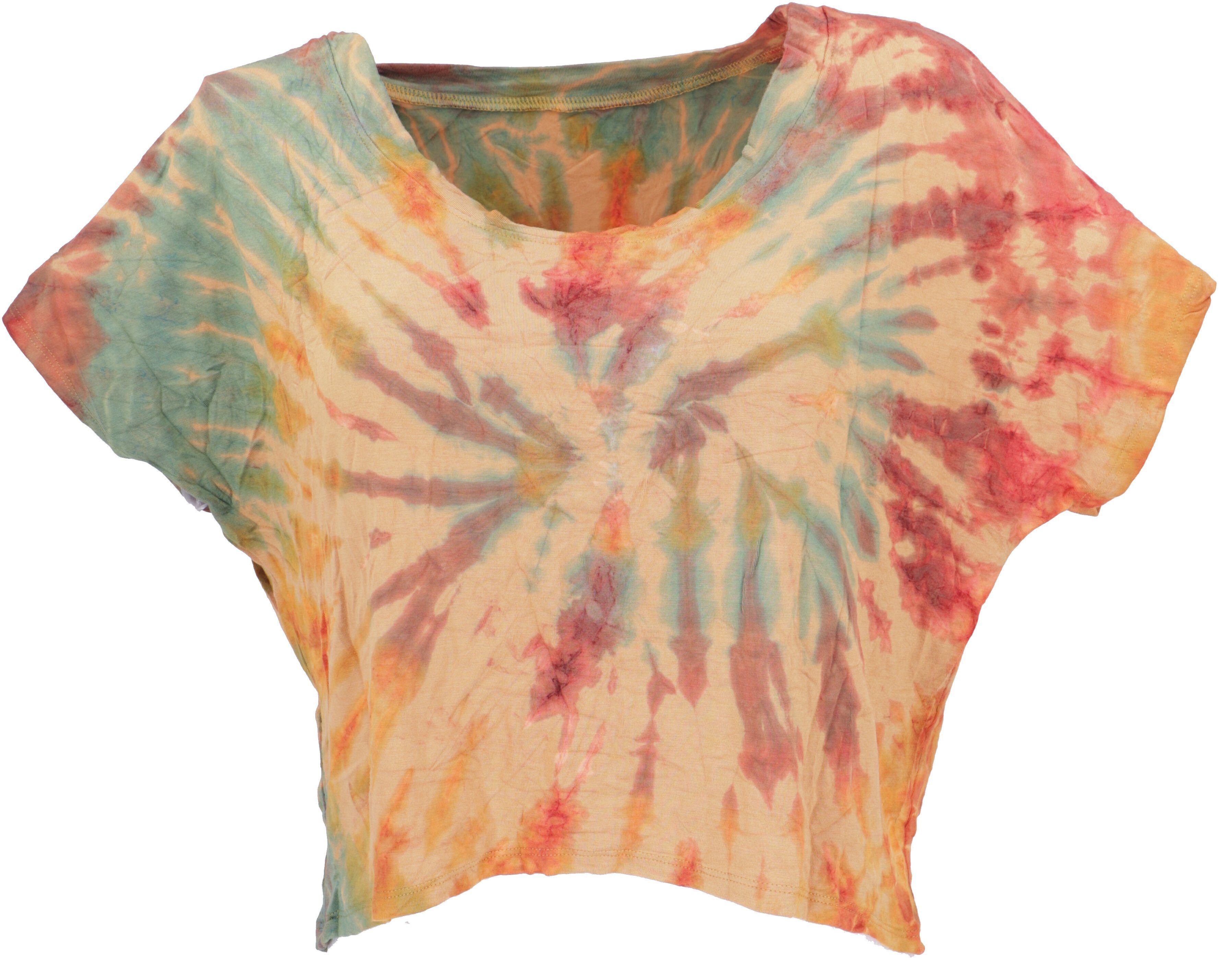 Guru-Shop T-Shirt Batik Hippie T-Shirt, Unikat Kurztop, Yogatop -.. Festival, Ethno Style, Hippie, alternative Bekleidung