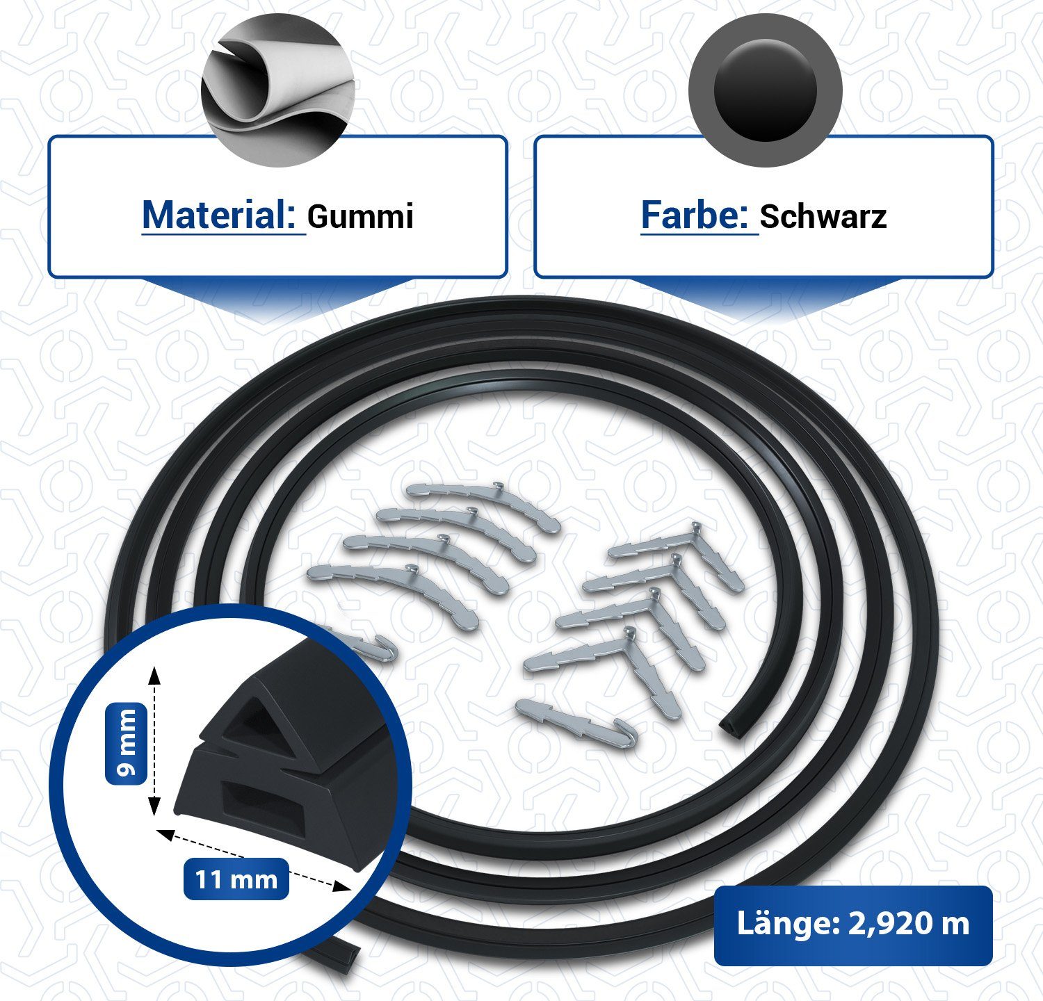 zuschneidbar für mit 2920 mm Backofen, VIOKS Türdichtung Türdichtband Befestigungshaken