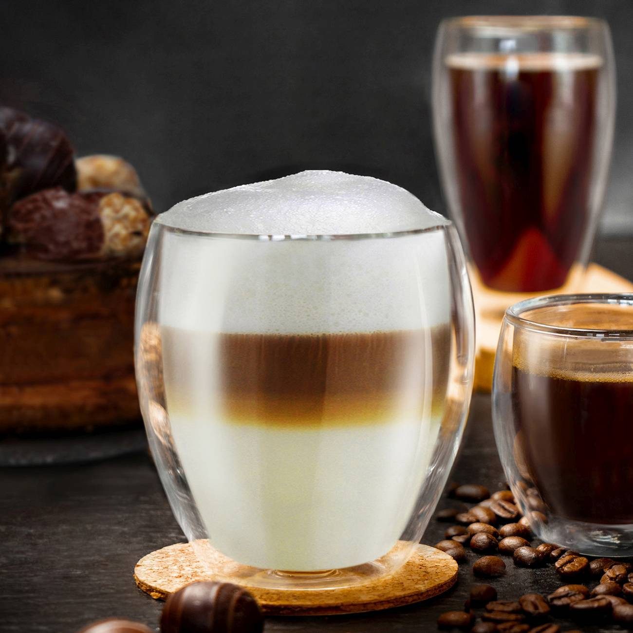 Creano Teeglas Doppelwandige Gläser 250ml „DG-Bauchig“, 2er Set aus Borosilikatglas