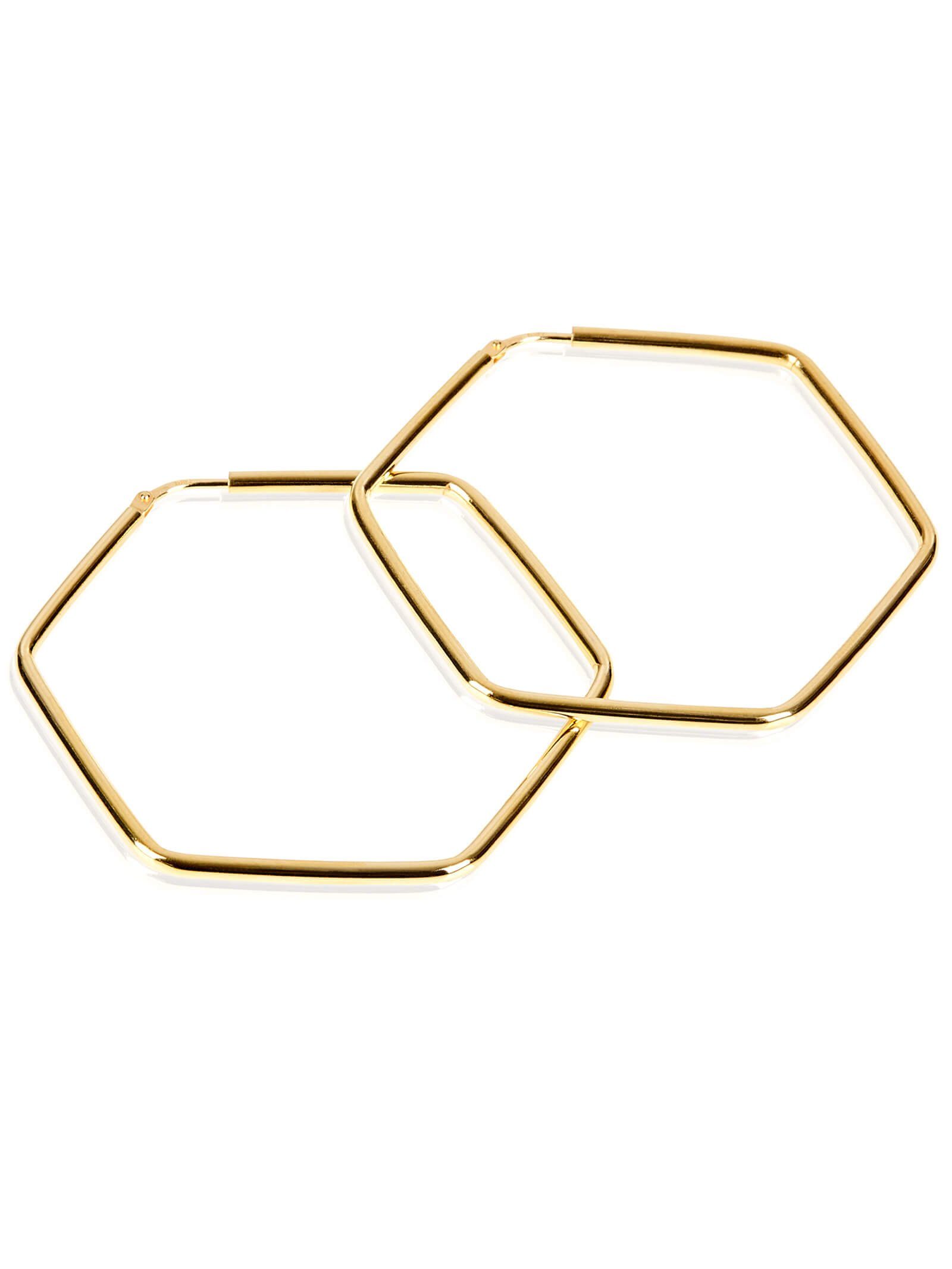 modabilé Paar Creolen HEXAGON Kreolen Sechseck, Damen Ohrringe 50mm eckig, 925 Sterling Silber, vergoldet