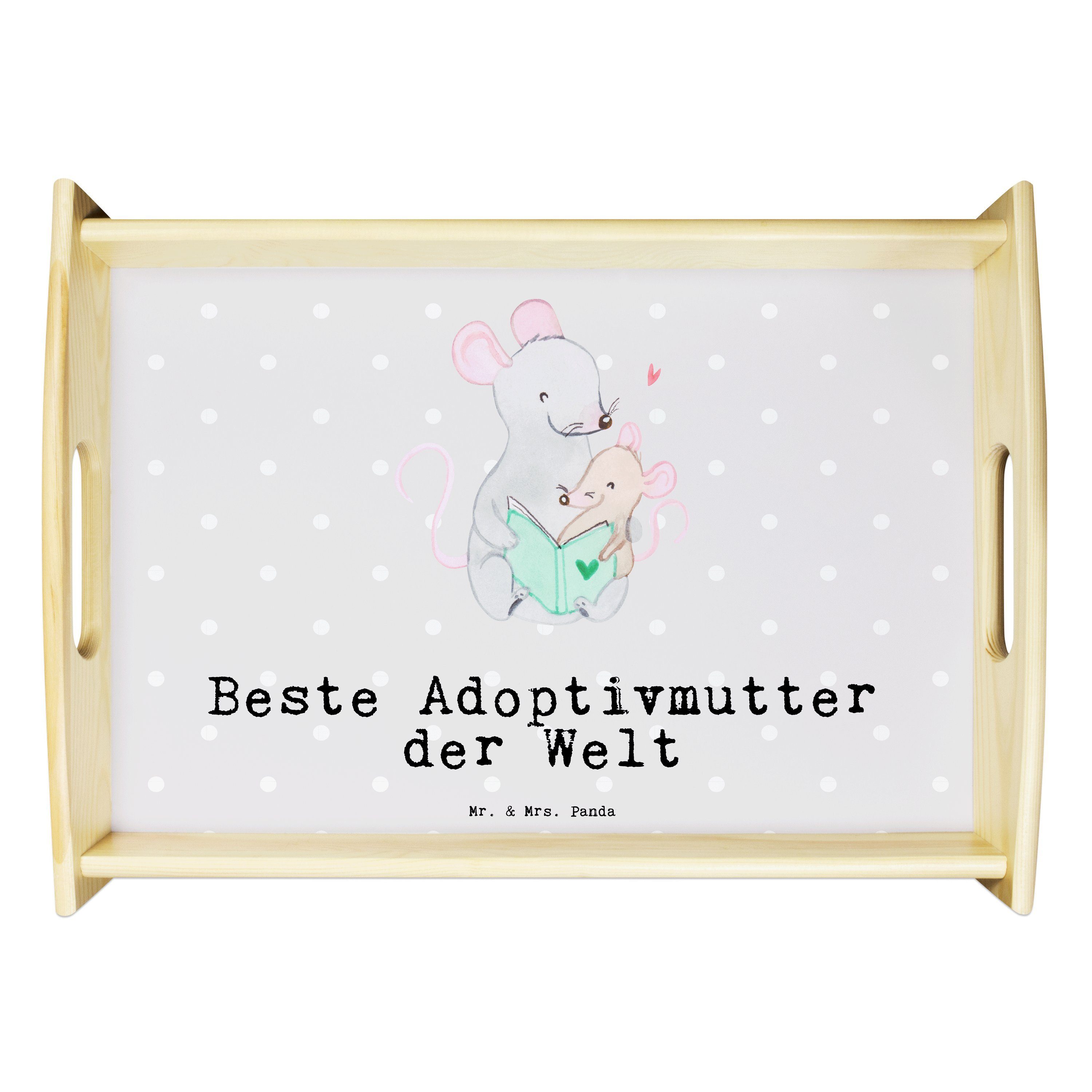 Mr. & Mrs. Panda Tablett Maus Beste Adoptivmutter der Welt - Grau Pastell - Geschenk, Geburtst, Echtholz lasiert, (1-tlg)