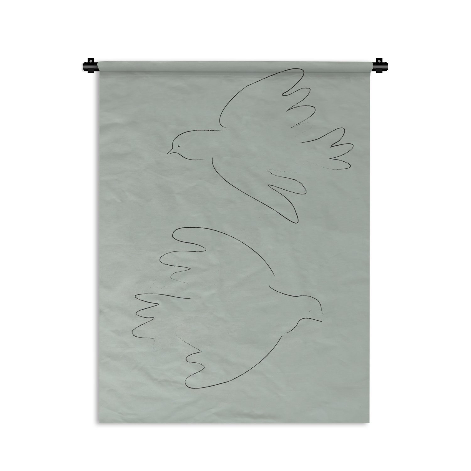 MuchoWow Wanddekoobjekt Tauben - Vögel - Grün - Tiere - Strichzeichnung, Deko für an der Wand, Wohnzimmer, Tapisserie, Schlafzimmer