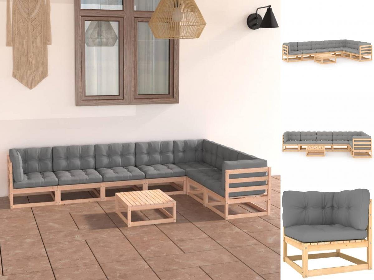 Sitzgruppe vidaXL Lounge Set Holz Kissen Massivholz mit Natur S 8-tlg Garten Garten-Essgruppe Kiefer