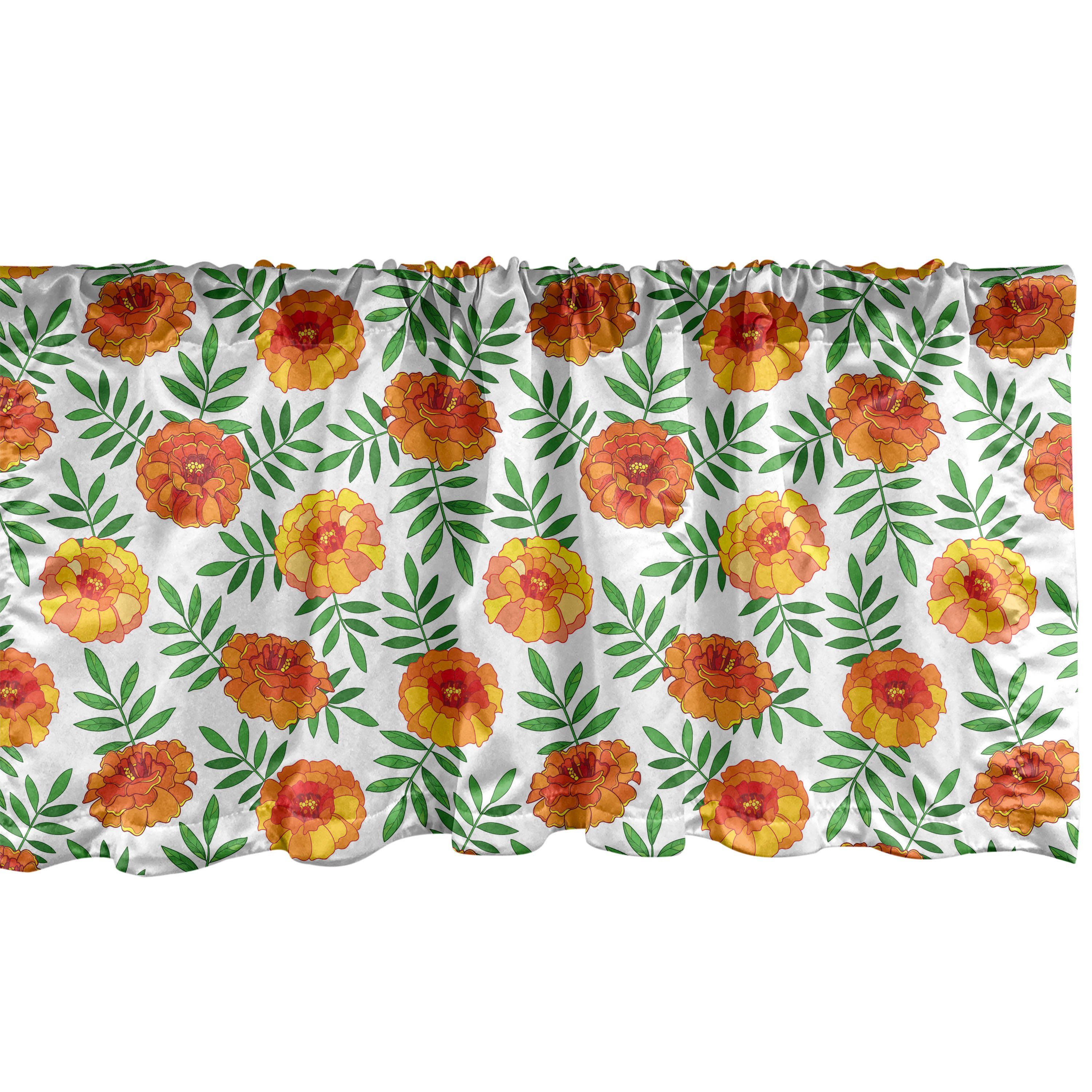 Scheibengardine Vorhang Volant für Küche Schlafzimmer Dekor mit Stangentasche, Abakuhaus, Microfaser, Blumen Ringelblumen mit Blättern
