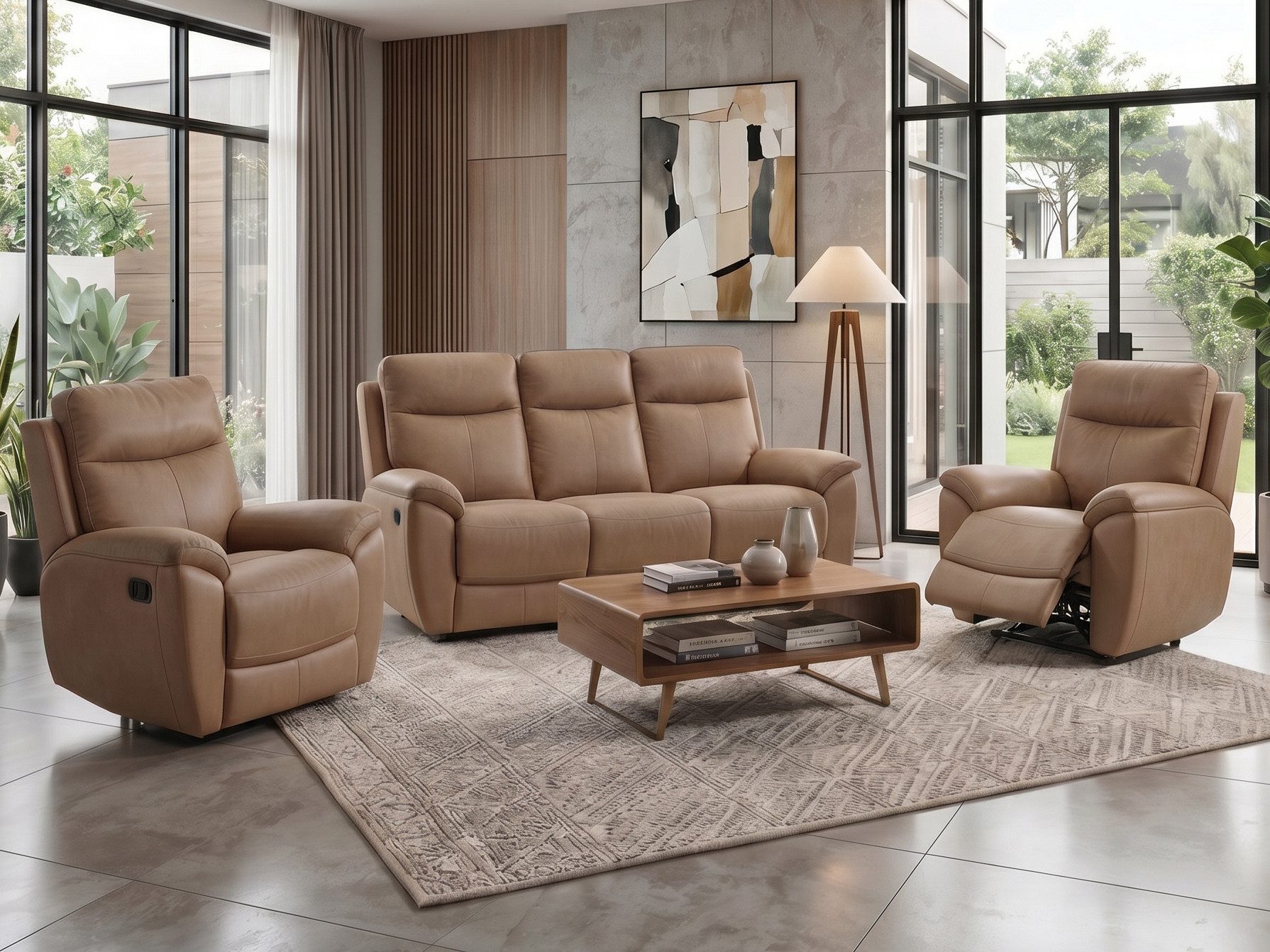 Beautysofa DOLCE Relax-Sofa 3-Sitzer + 2 Relaxsessel, (Komfort-Sofa und Fernsehsessel, Polstergarnitur 3+1+1 mit Relaxfunktion), Wohnzimmer-Set mit Fußstütze und verstellbarer Rückenlehne