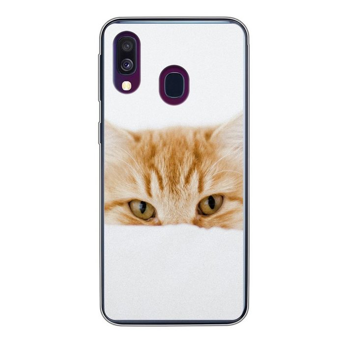 MuchoWow Handyhülle Katze - Rot - Weiß - Mädchen - Jungen - Kind Handyhülle Samsung Galaxy A40 Smartphone-Bumper Print Handy