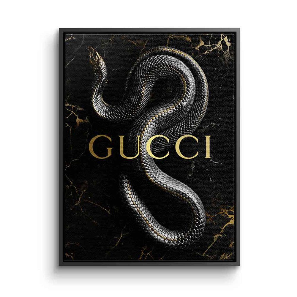 DOTCOMCANVAS® Leinwandbild, Leinwandbild luxury Schlange Rahmen schwarz elegant snake Gucci ohne edel gold mit