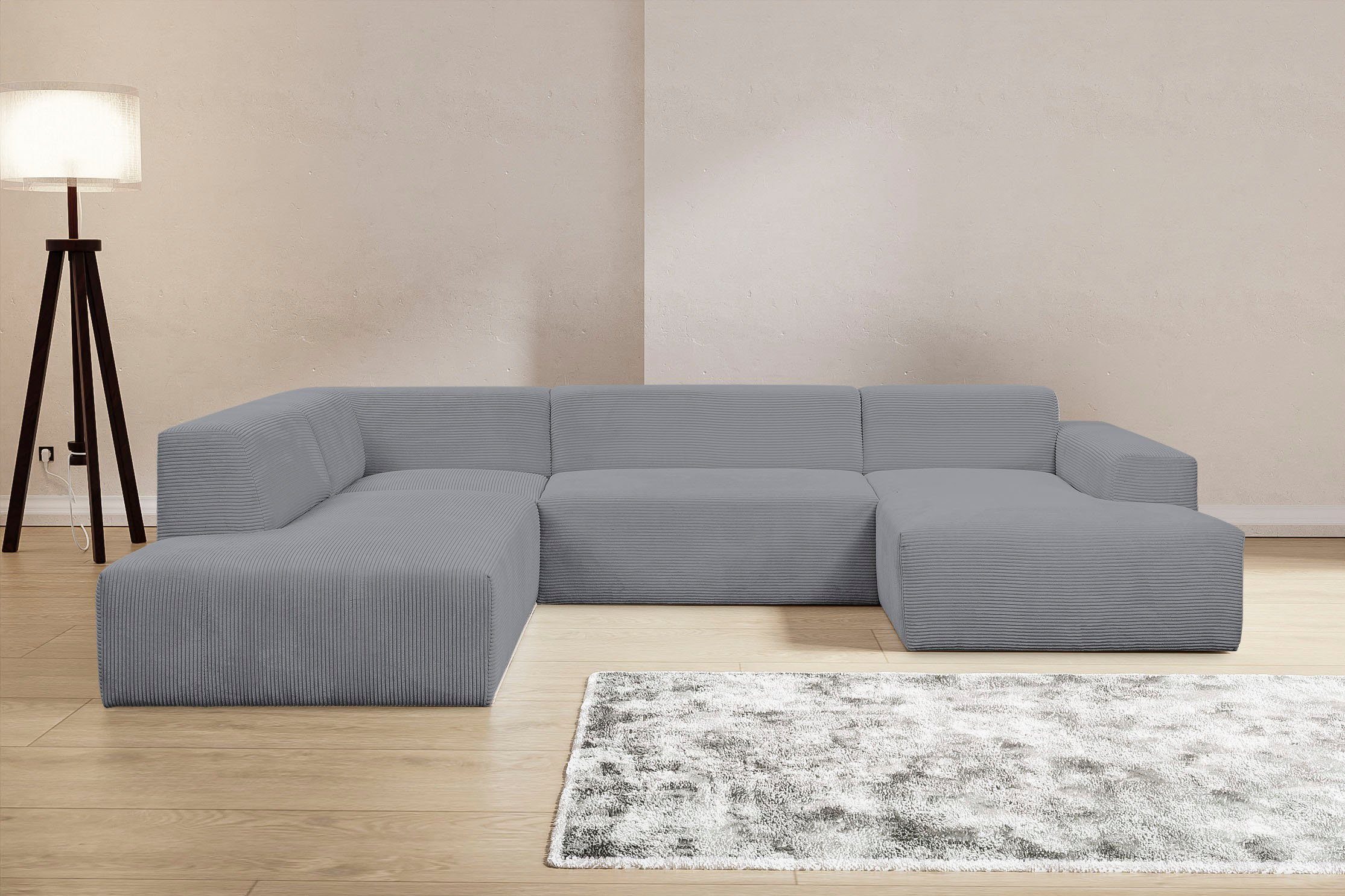 WERK2 Wohnlandschaft Zeus-U 330 cm breit, viel Platz, modern und zeitlos, Curvy Trend mit urbaner Optik auch in weichem Cord, U-Form