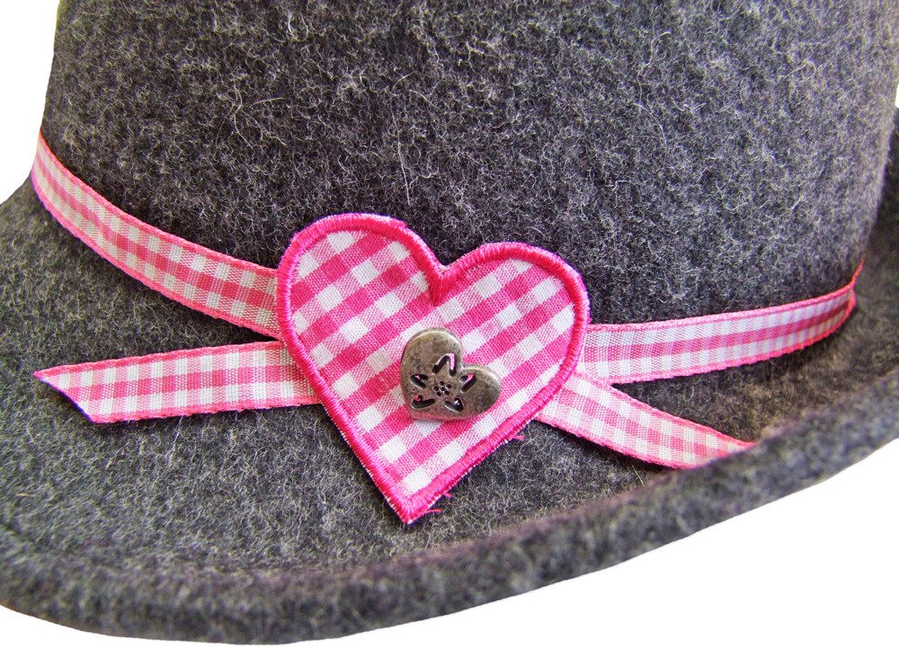 Isar-Trachten Trachtenhut Kinder Hut mit Herz 60105, Anthrazit Rosa – Bild 2 von 2