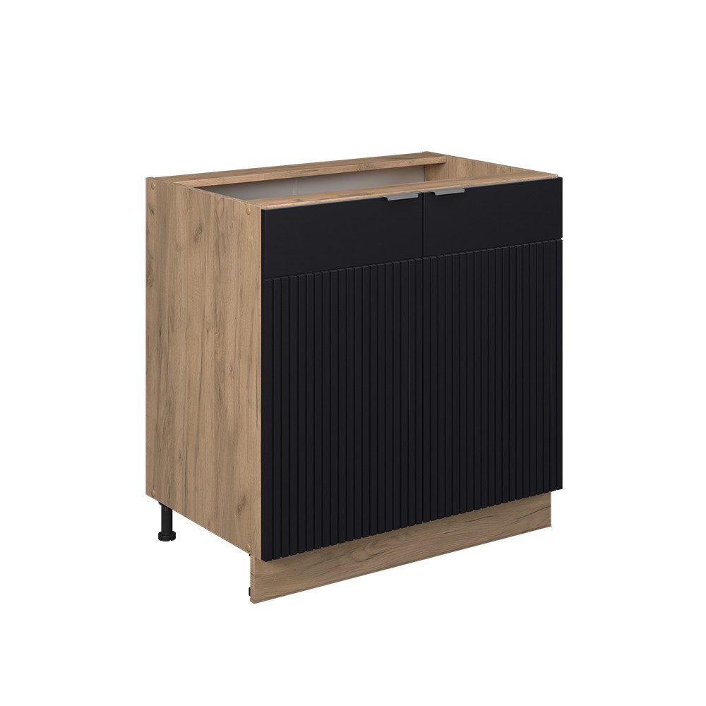 Vicco Spülenunterschrank Fame-Line, Schwarz gestreift/Goldkraft Eiche, günstig online kaufen