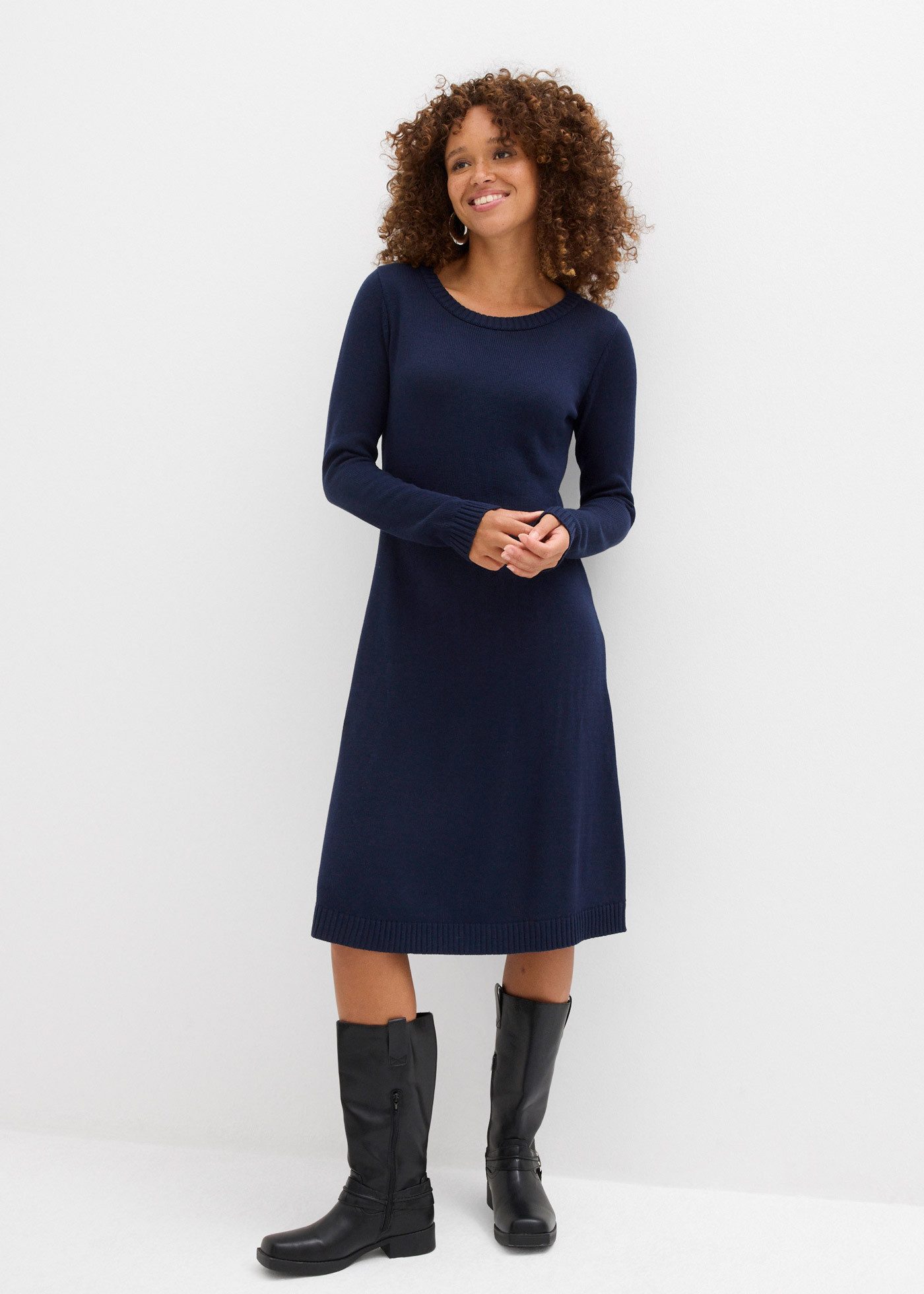 bonprix Strickkleid für den Alltag, aus Baumwolle und Polyacryl, ausgestell günstig online kaufen