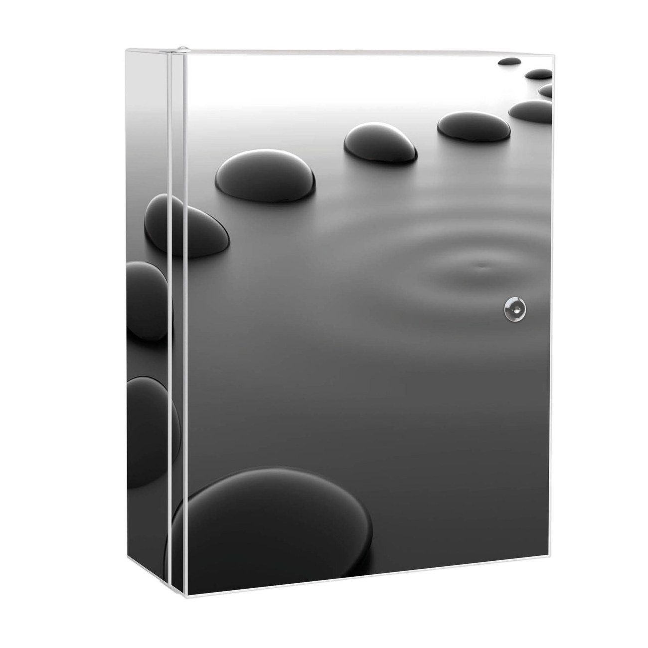 banjado Medizinschrank Stahl Schwarze Steine (abschließbar, 3 große und 2 kleine Fächer) 35 x 46 x 15cm