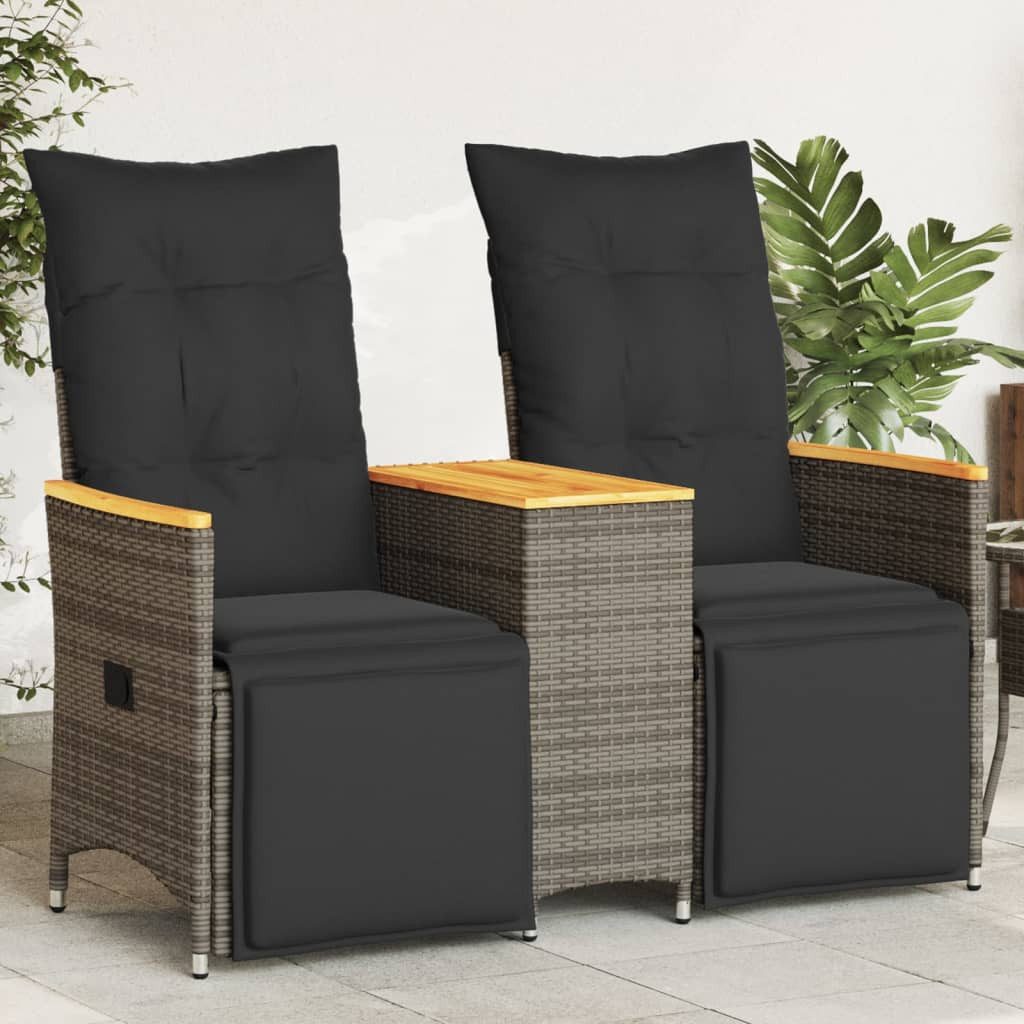 vidaXL Loungesofa Gartensofa 2-Sitzer Verstellbar mit Tisch Grau Poly Rattan, 1 Teile
