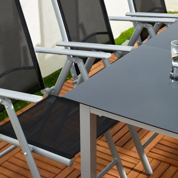 Casaria Garten-Essgruppe »Bern«, (9-tlg), Aluminium 7-Fach Verstellbare Hochlehner Stühle Tisch 5mm Sicherheitsglas Garten Set Silber